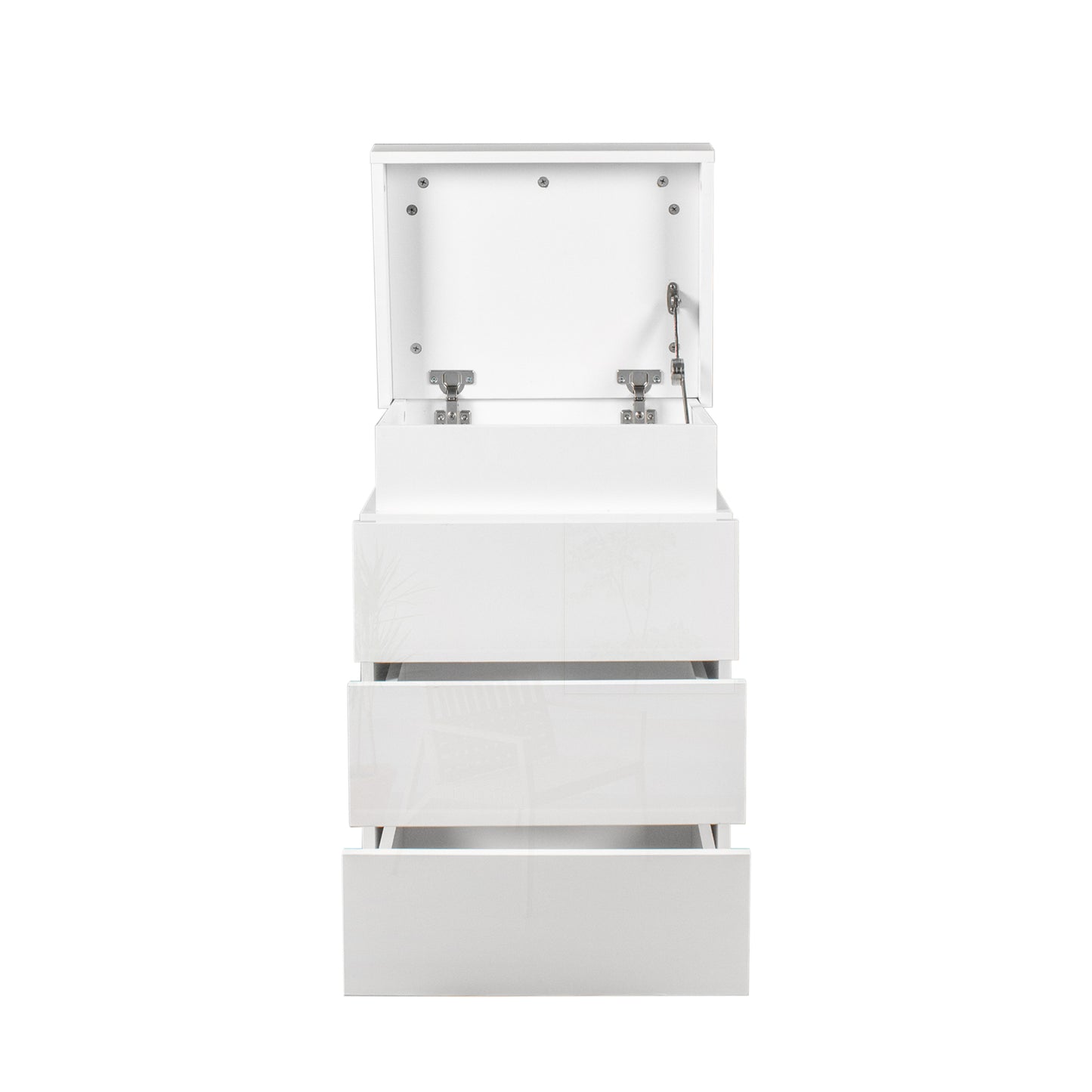 Sleek White High Gloss Nightstand with LED Lights and 3 Spacious Drawers