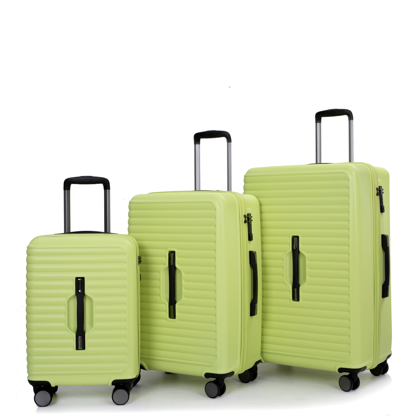 3 Piece Luggage Sets PC+ABS Lightweight Suitcase with Two Hooks, 360° Double Spinner Wheels, TSA Lock, (20/24/28) Light Green