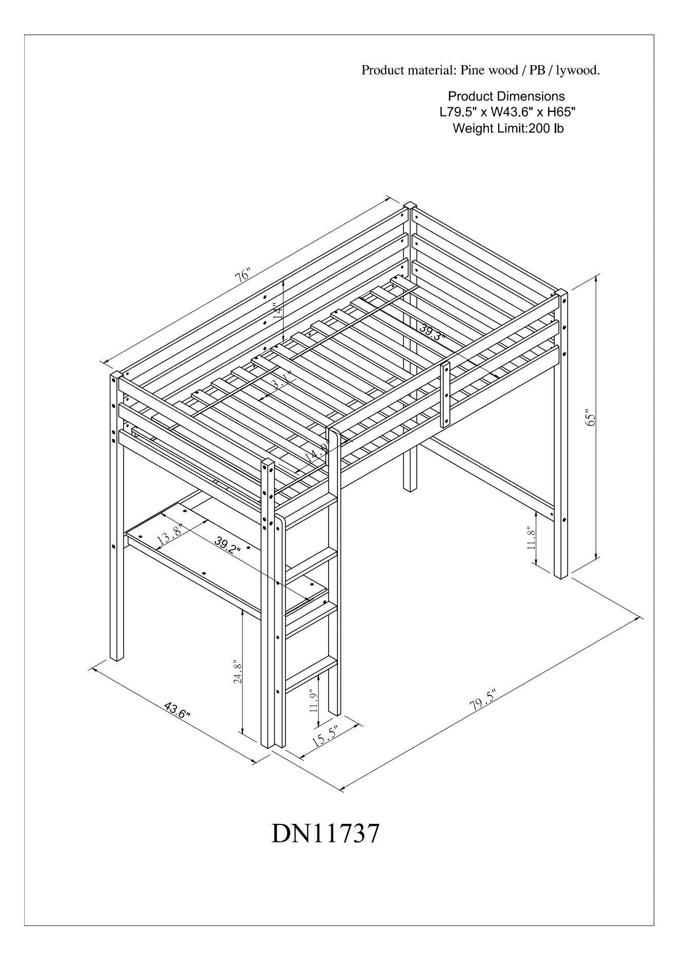 Twin Loft Bed with  built-in desk,White