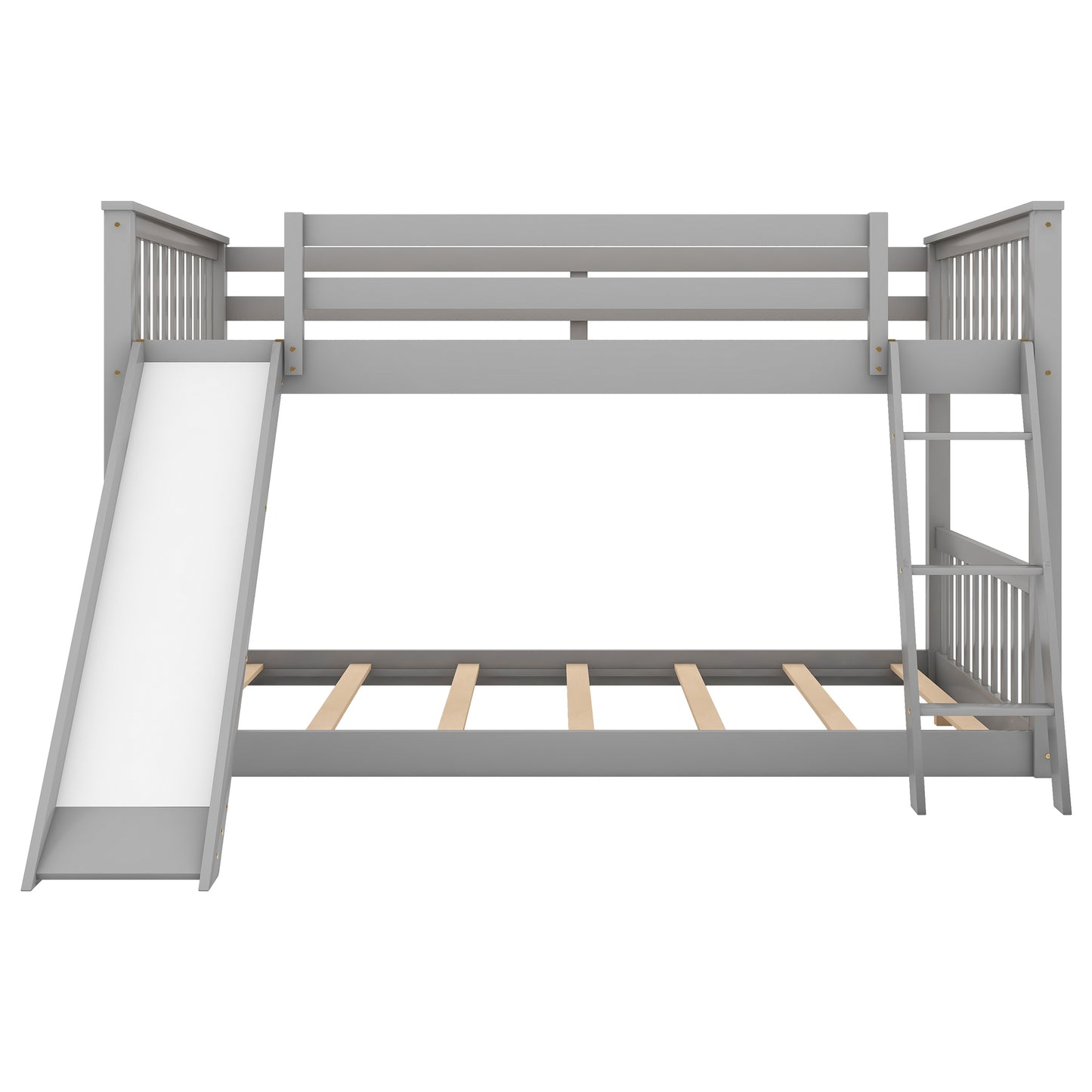 Gray Full Bunk Bed with Slide, Reversible Ladder, and Modern Design