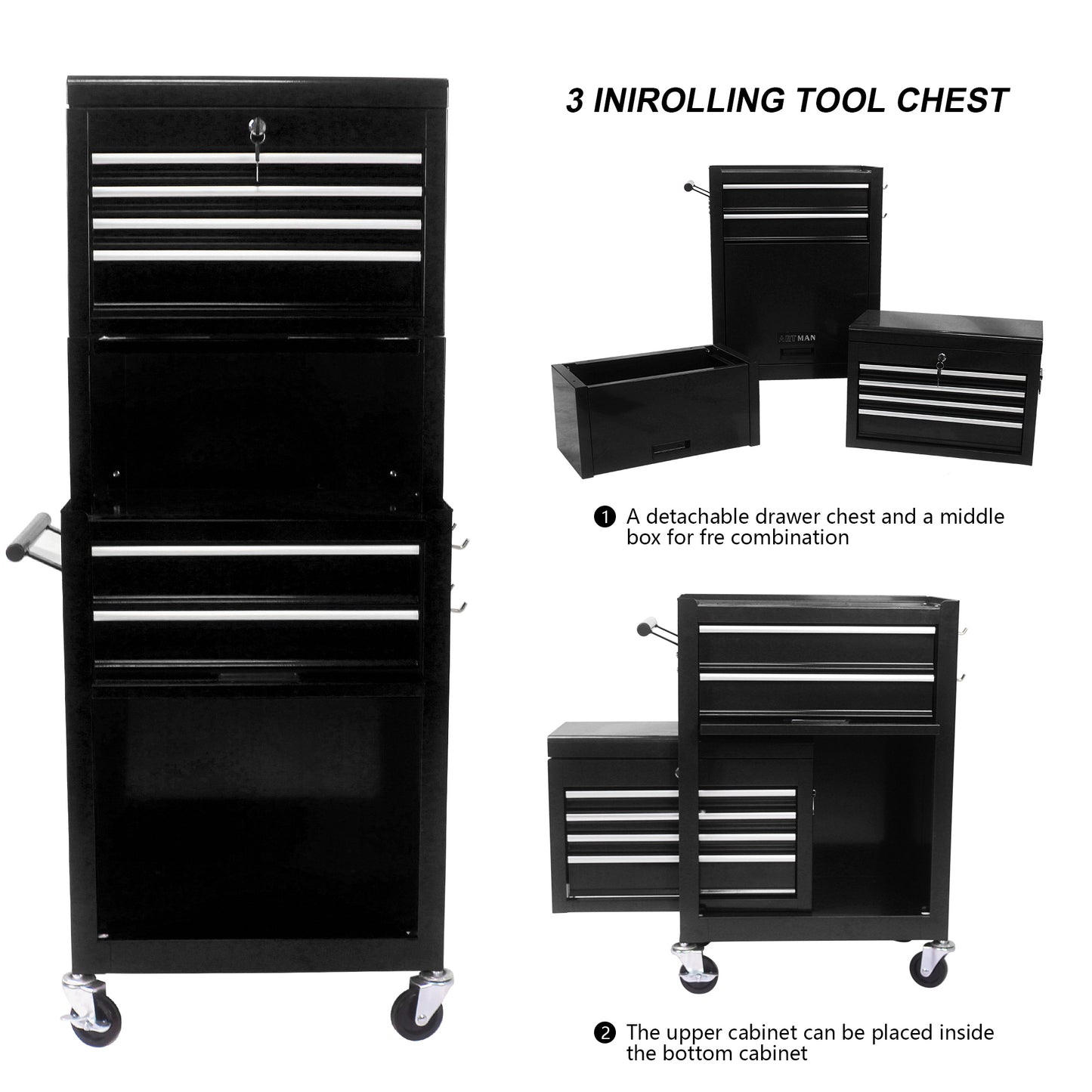 High Capacity Rolling Tool Chest with Wheels and Drawers, 6-Drawer Tool Storage Cabinet--BLACK