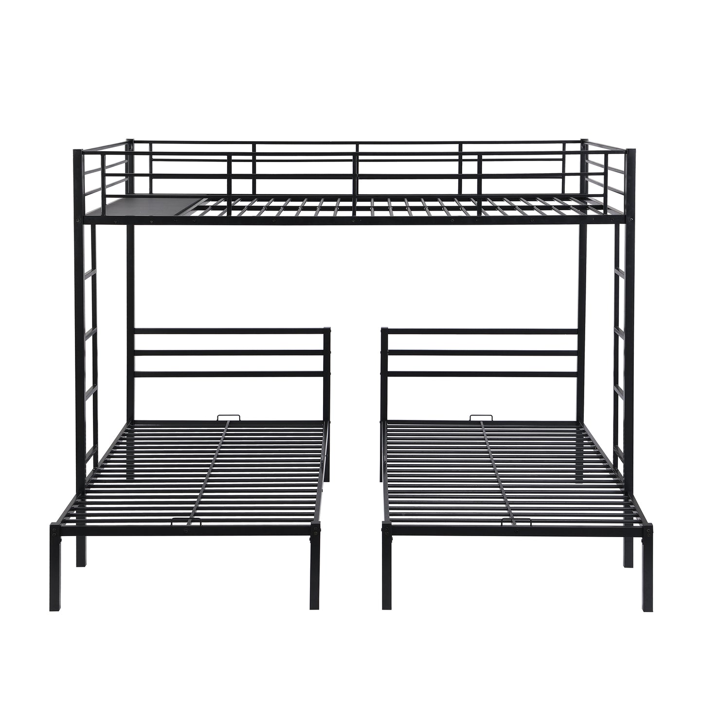 Black Metal Bunk Bed with Built-in Shelf for Twin & Full Size