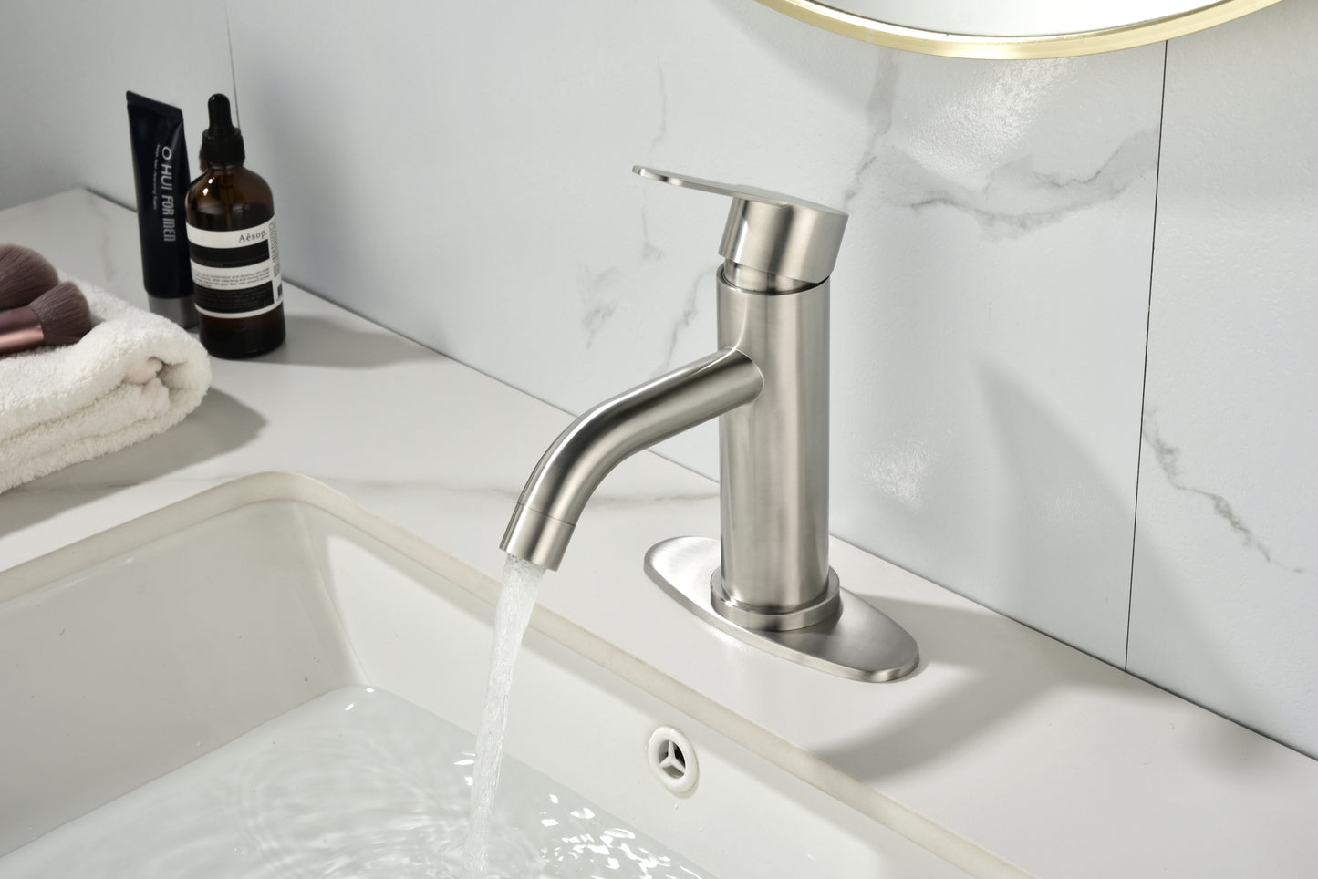 Modern Brushed Black Bathroom Faucet with Single Handle and Waterfall Spout