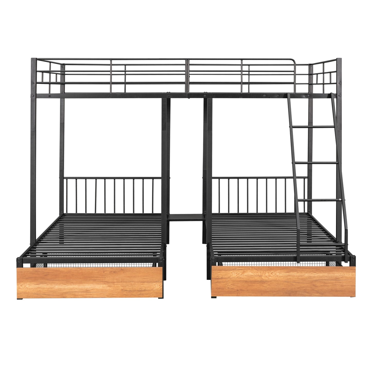 Black Metal Triple Bunk Bed with Storage and Safety Features - Space-Saving Full over Twin & Twin Bunk Bed