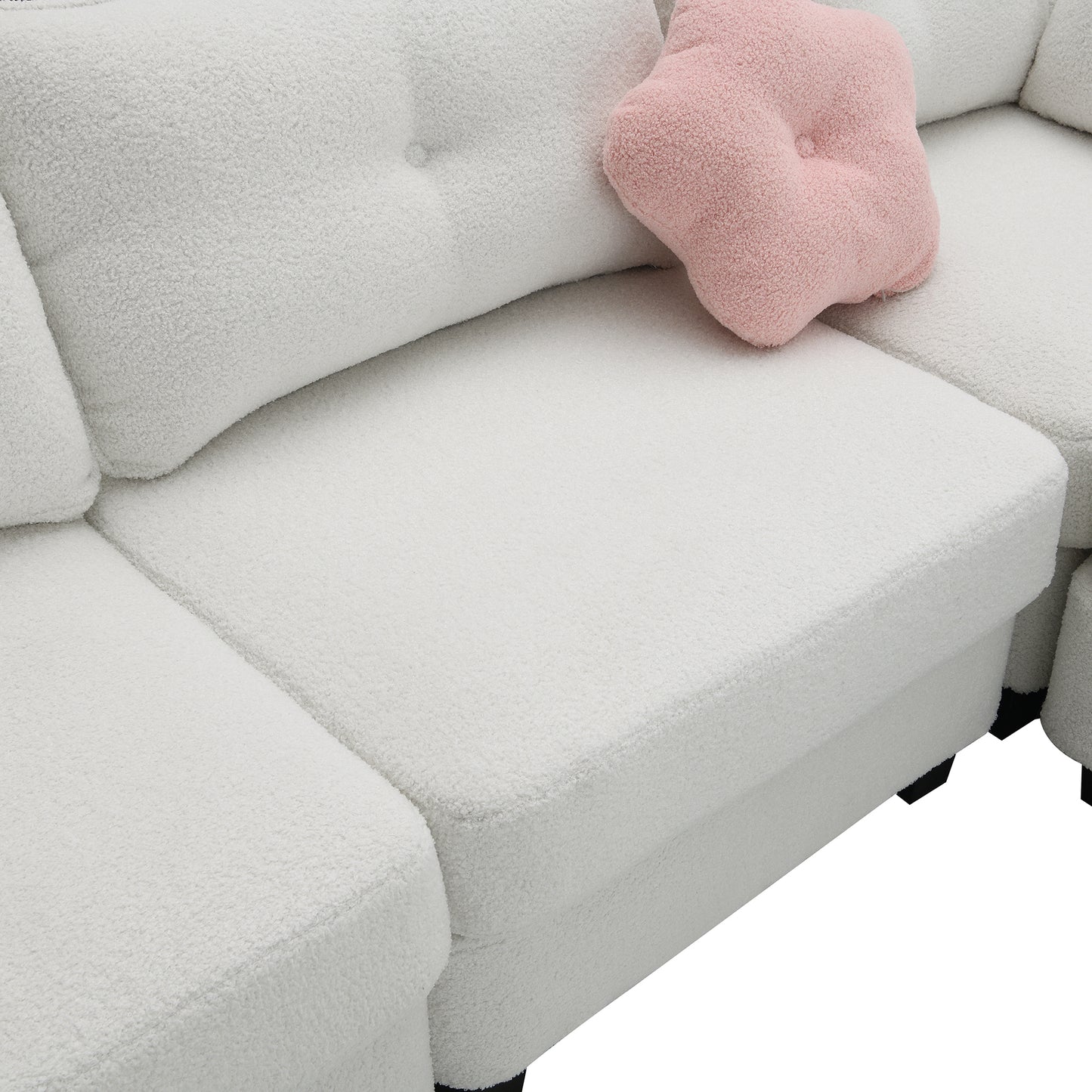 Luxurious Modern Teddy Velvet L-Shaped Sectional Sofa with Charging Ports and Storage Ottoman