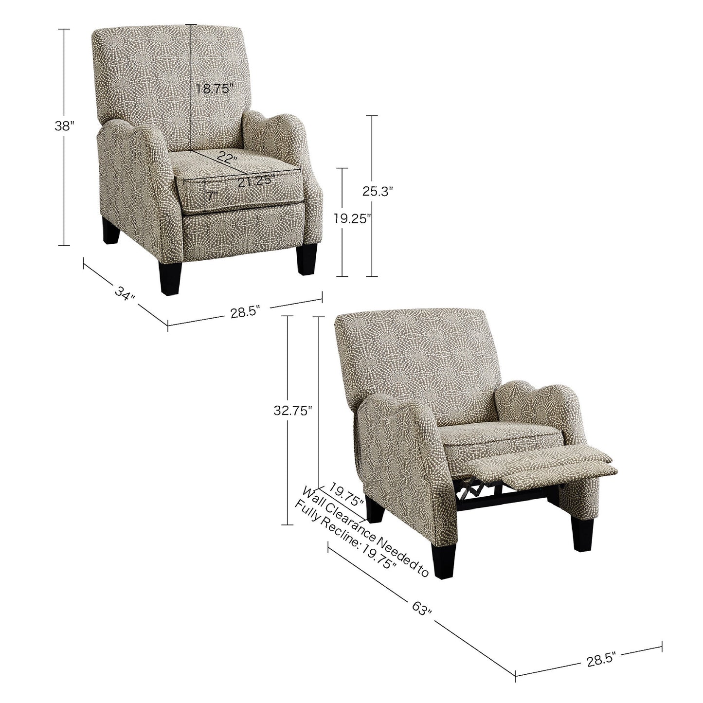 Madison Park Hoffman Manual Recliner with Beige Upholstery