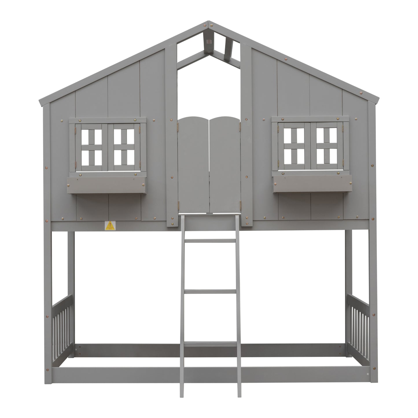 Imaginative Grey Twin House Bunk Bed with Woodland Charm