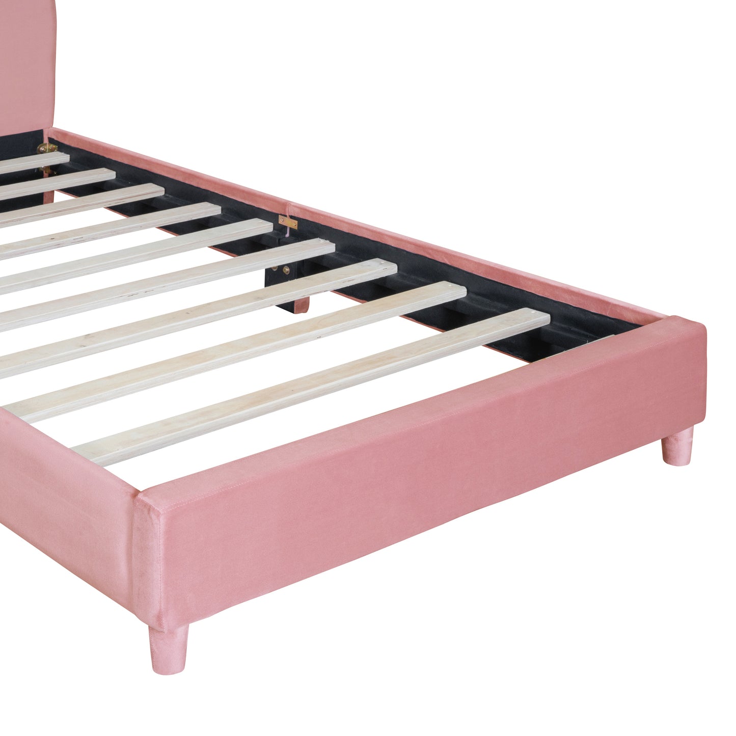 Twin Size Upholstered Platform Bed with Bear Ear Shaped Headboard, Pink