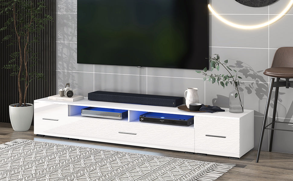 Minimalistic Extended TV Stand with Color Changing LED Lights for 90+ inch TVs