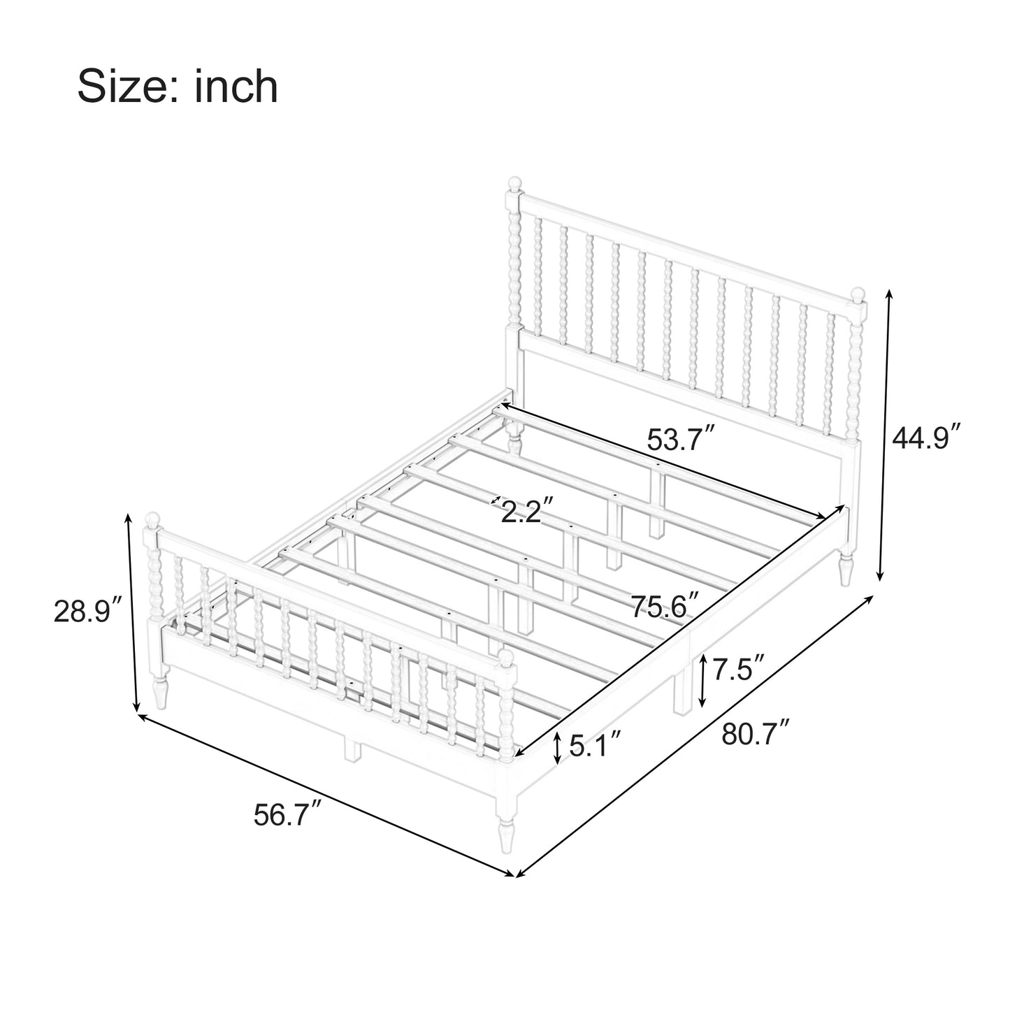 Full Size Wood Platform Bed with Gourd Shaped Headboard and Footboard, Pink