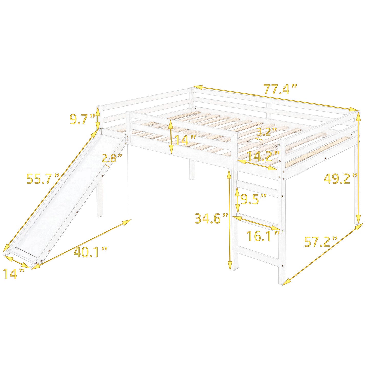 Loft Bed with Slide, Multifunctional Design, Full (White)( :WF281157AAK)