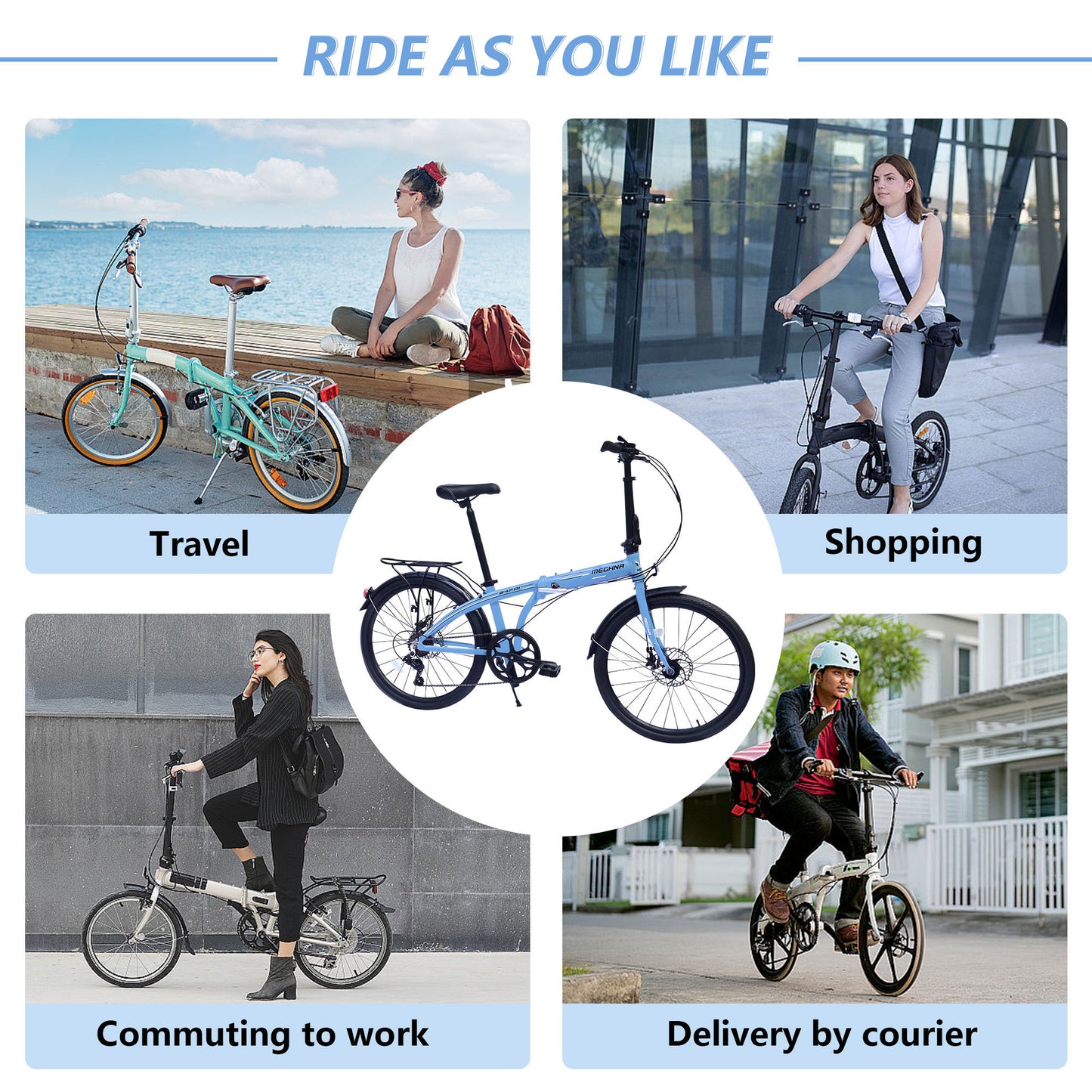 24" Folding City Bike Aluminum Frame 7 Speed Folding Bike