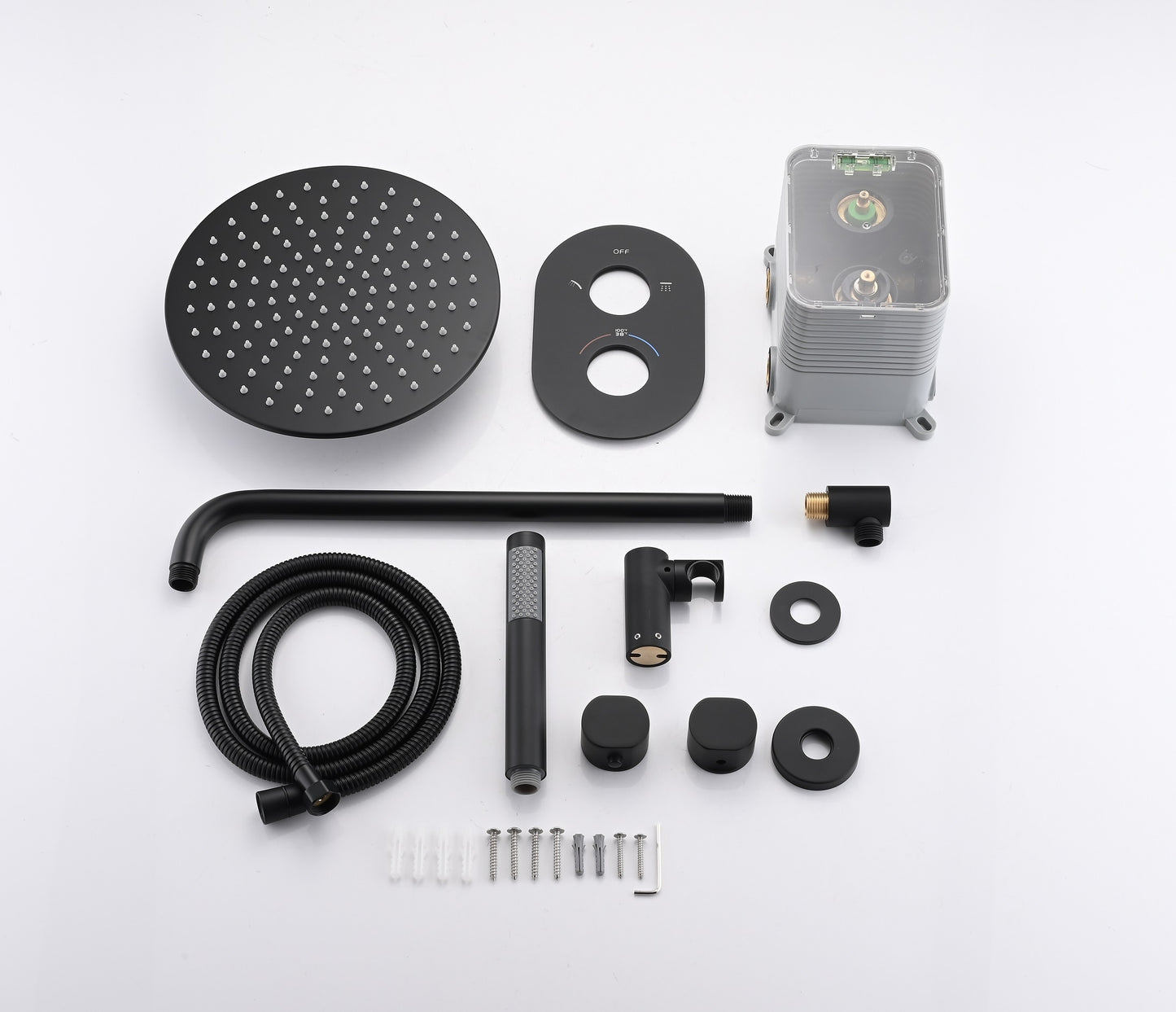 Matte Black Thermostatic Rainfall Shower System with Handheld Shower