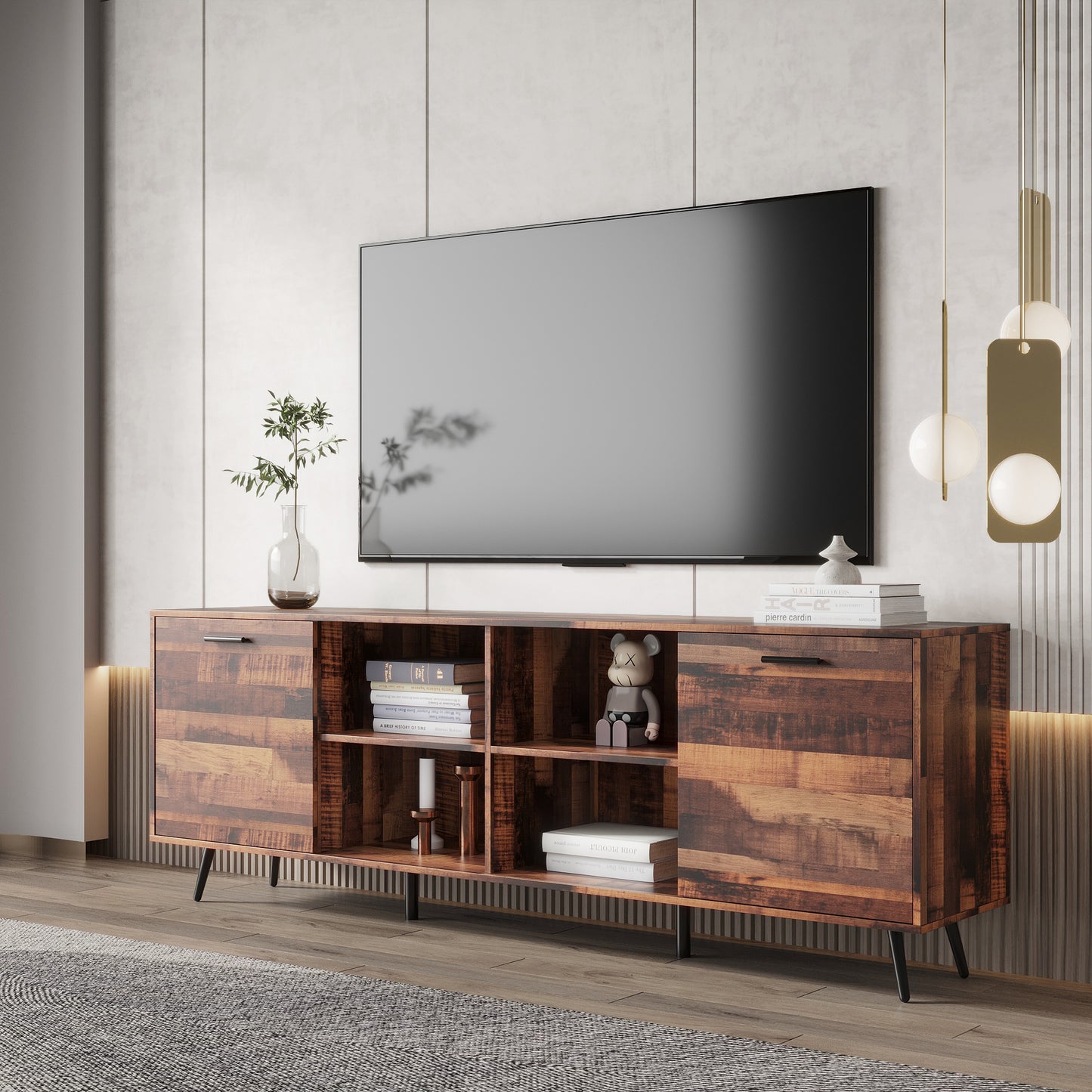 Stylish Adjustable Mid-Century TV Stand with Wood Storage Console