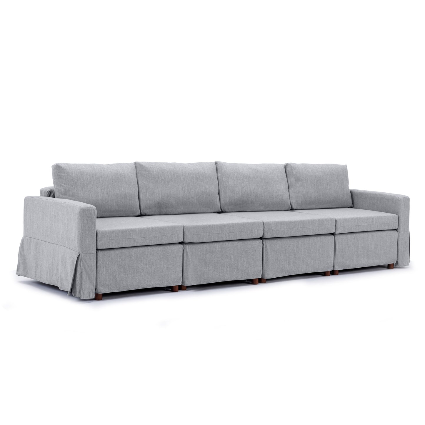 4-Seat Modular Sectional Sofa Set with 2 Ottoman, Washable Seat and Back Cushions, Light Grey