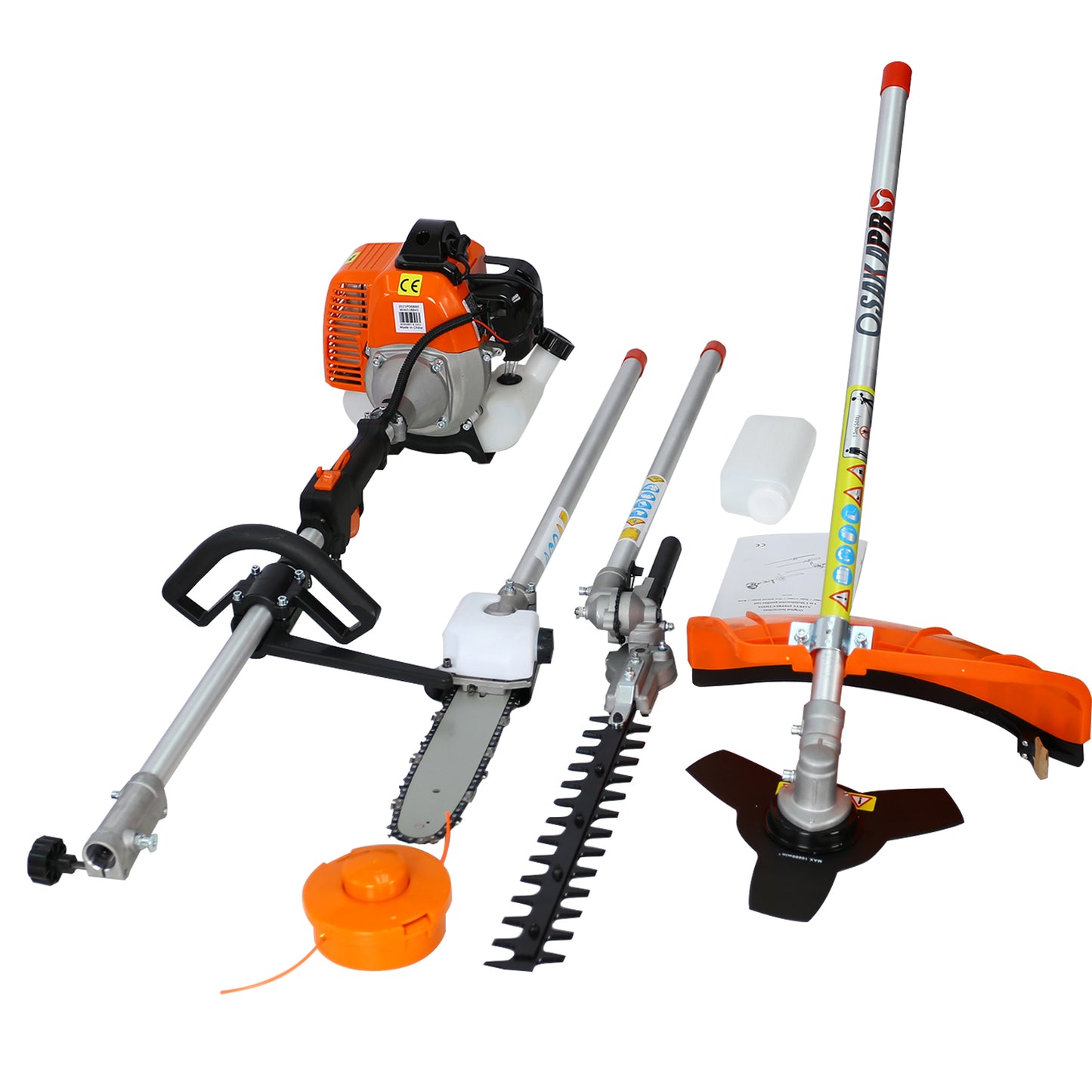 4 in 1 Multi-Functional Trimming Tool, 33CC 2-Cycle Garden Tool System with Gas Pole Saw, Hedge Trimmer, Grass Trimmer, and Brush Cutter EPA Compliant