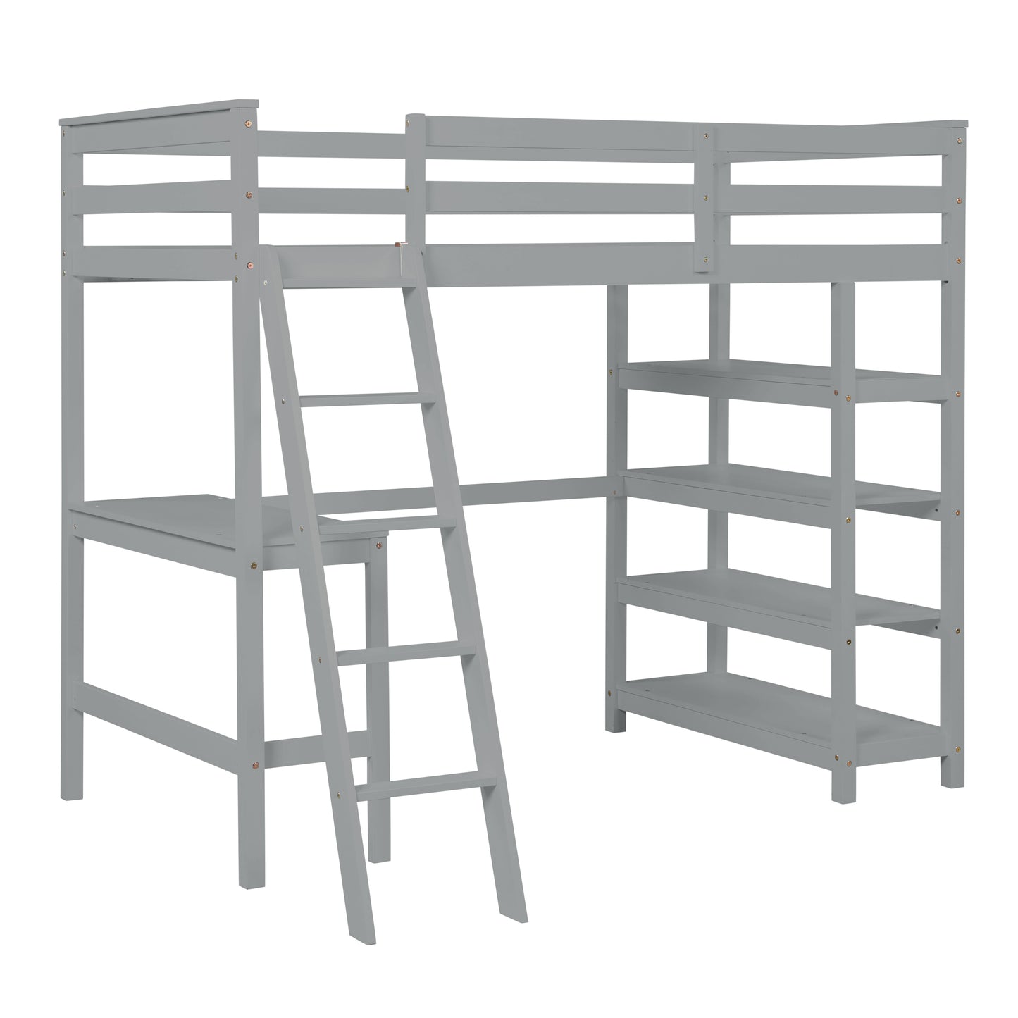 Loft Bed Twin with desk,ladder,shelves , Grey