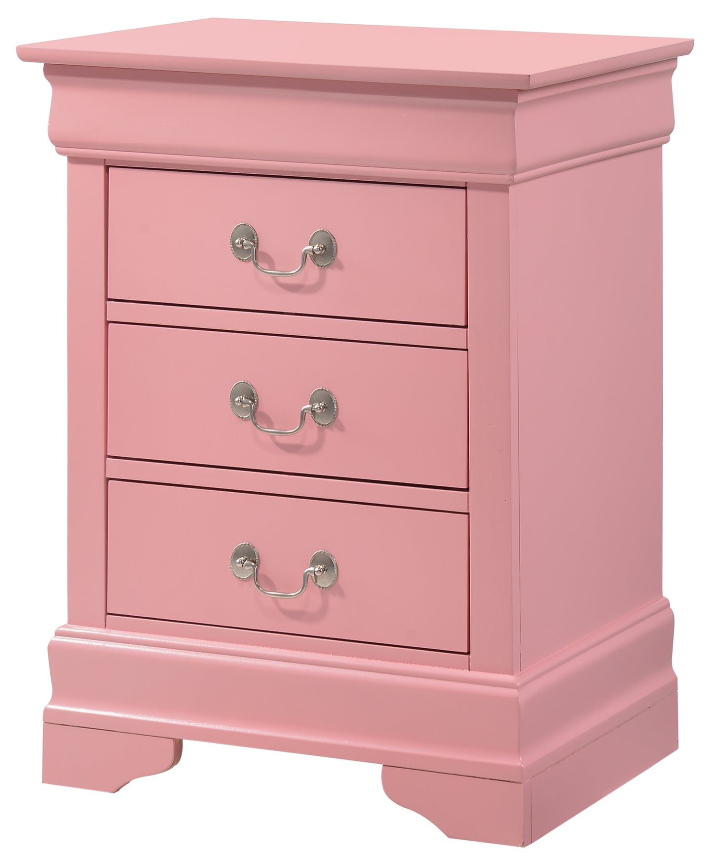 Louis Phillipe G3104-3N 3 Drawer Nightstand , Pink