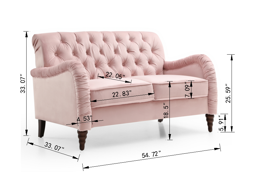 Pink Velvet Chesterfield 2-Seater Modern Sofa