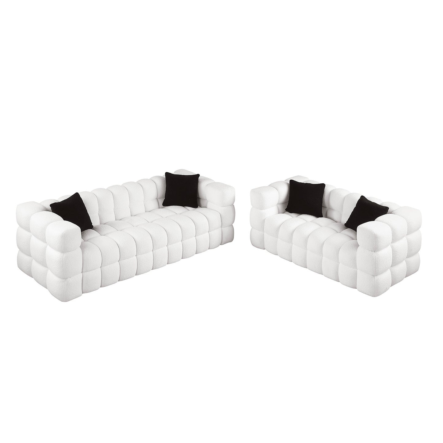 White Boucle Upholstered 3-Seater Sofa and Loveseat for USA People