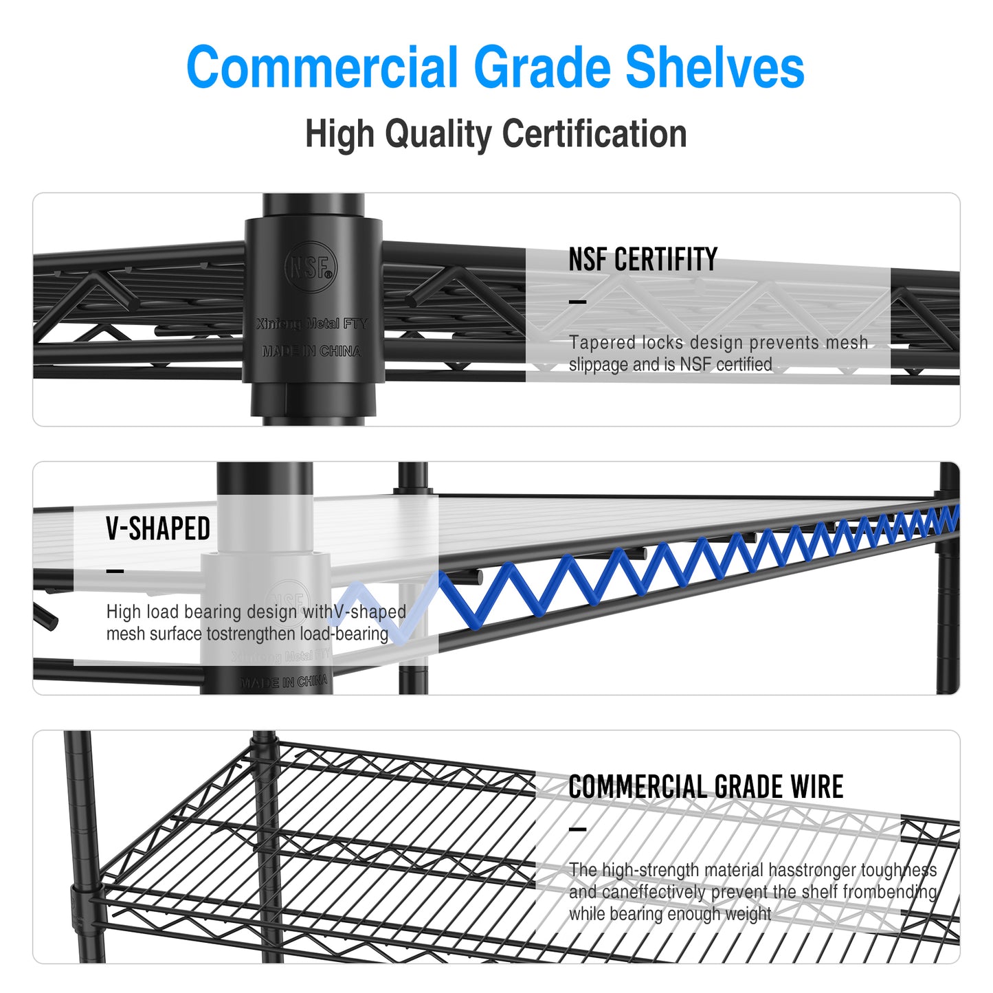 6 Tier Wire Shelving Unit, 6000 LBS NSF Height Adjustable Metal Garage Storage Shelves with Wheels, Heavy Duty Storage Wire Rack Metal Shelves - Black - 186082