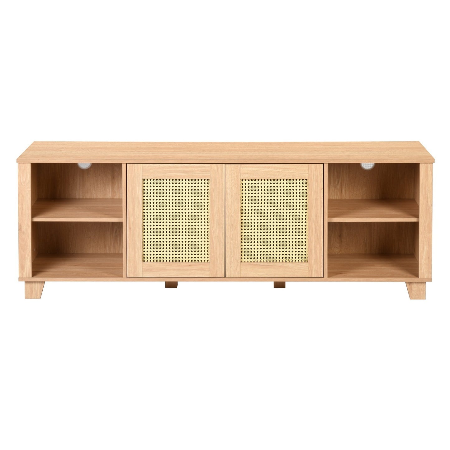 Rattan TV Stand with Boho-Chic Design for 65-70 inch TVs and Ample Storage