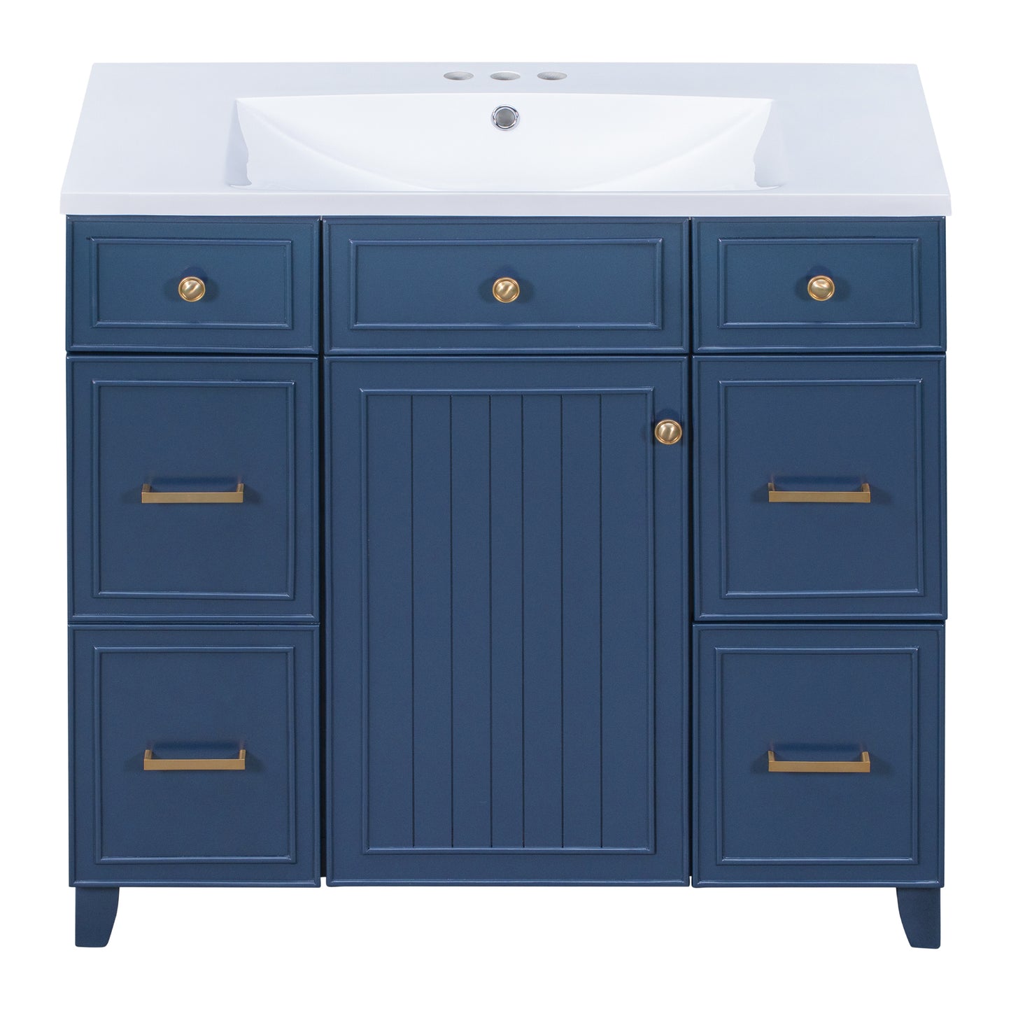 36" Bathroom Vanity Cabinet with Sink Top Combo Set, Navy Blue, Single Sink, Shaker Cabinet with Soft Closing Door and Drawer