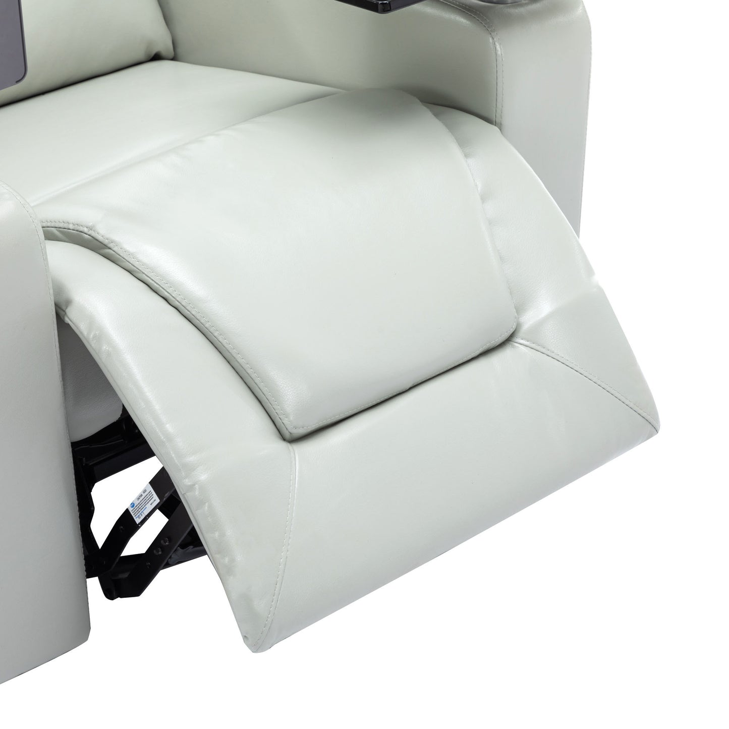 Luxurious Grey PU Leather Power Recliner with Surround Sound and Storage.