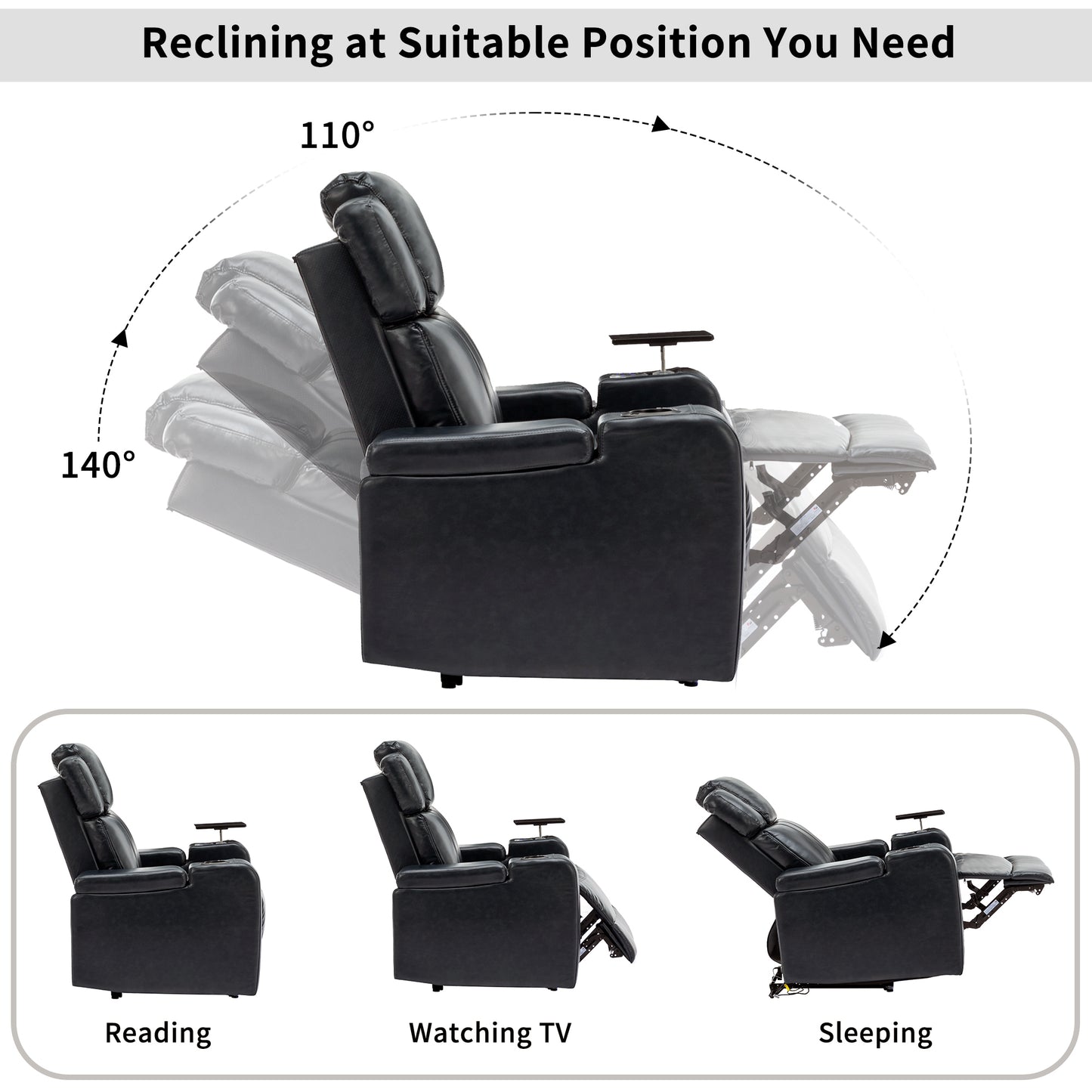 Home Theater Power Recliner with Cooling Cup Holder, Bluetooth Speaker, LED Lights, and USB Ports