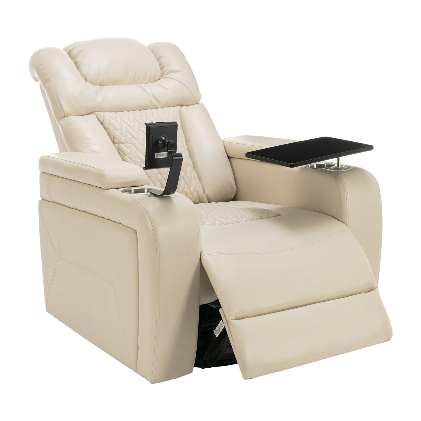 Power Recliner with Swivel, Cup Holder, USB Port, and Tray Table, White