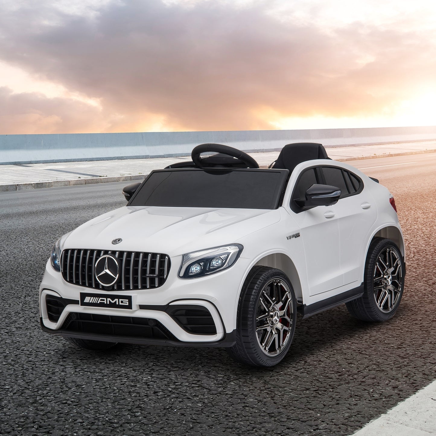 Aosom 12V Toddler Ride On Car with Remote Control, Mercedes Benz AMG GLC63S Coupe, Electric Car with 2 Speed, MP3 Player, Light, Horn, Songs, Suspension, White