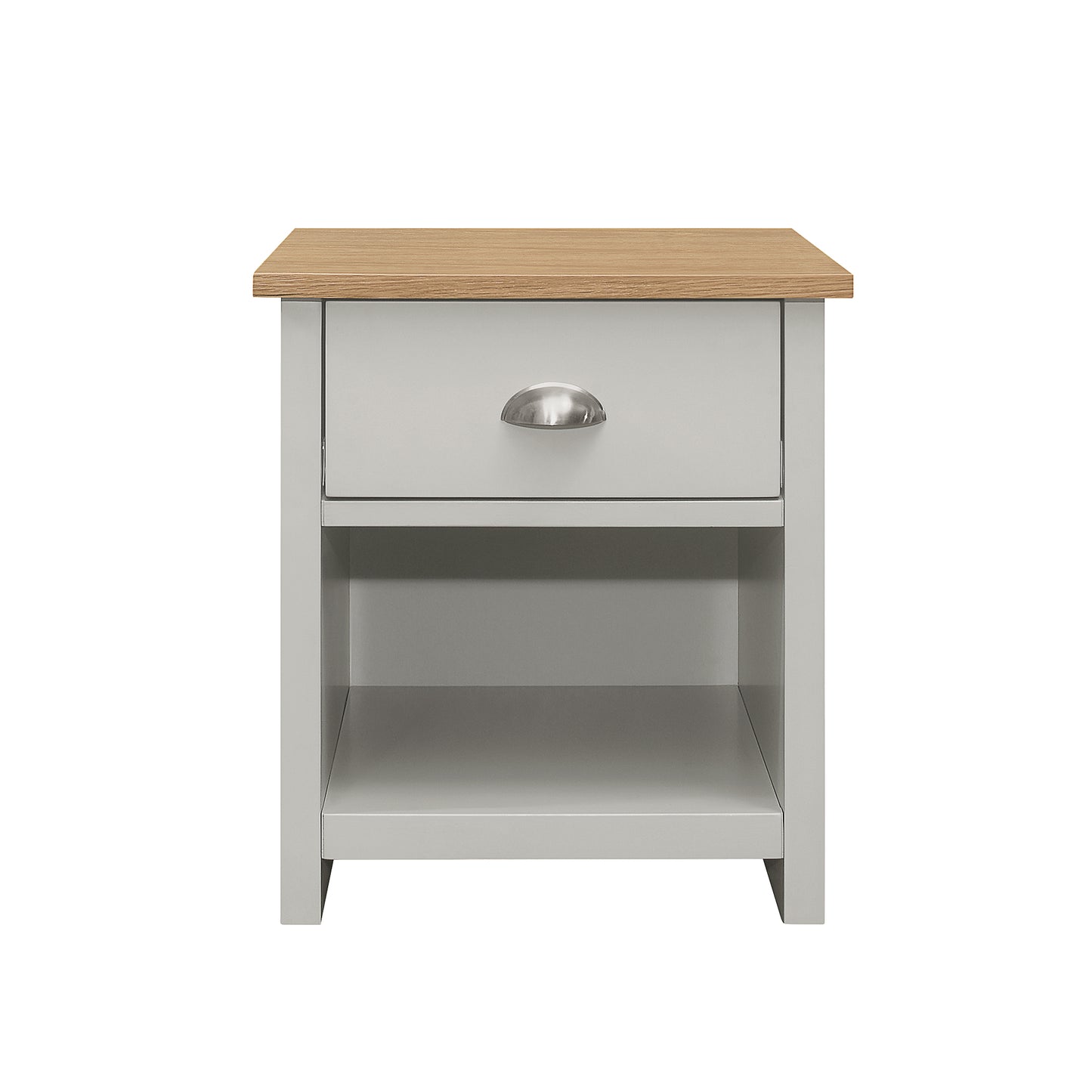 Country Gray Solid One Drawer Nightstand Side Table with Oak Top