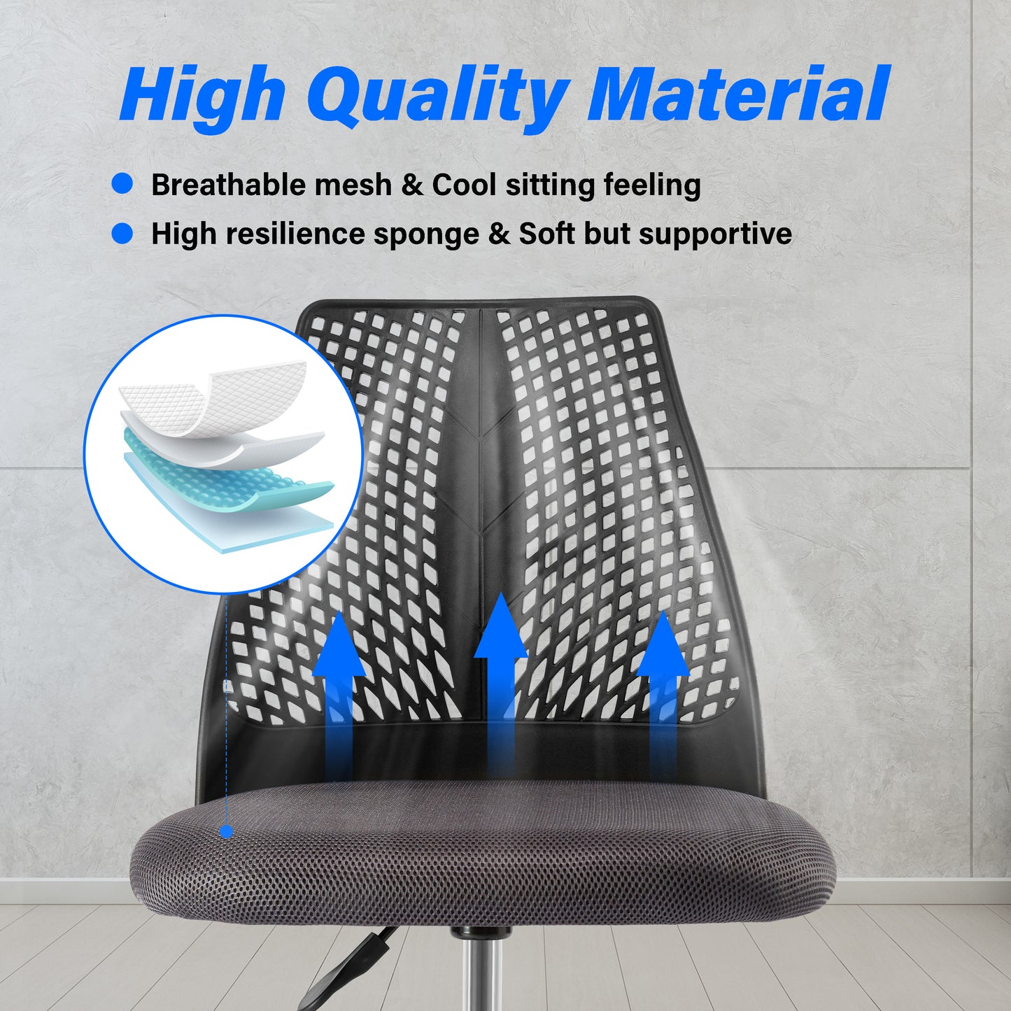 Ergonomic Office and Home Chair with Supportive Cushioning, Black & Gray