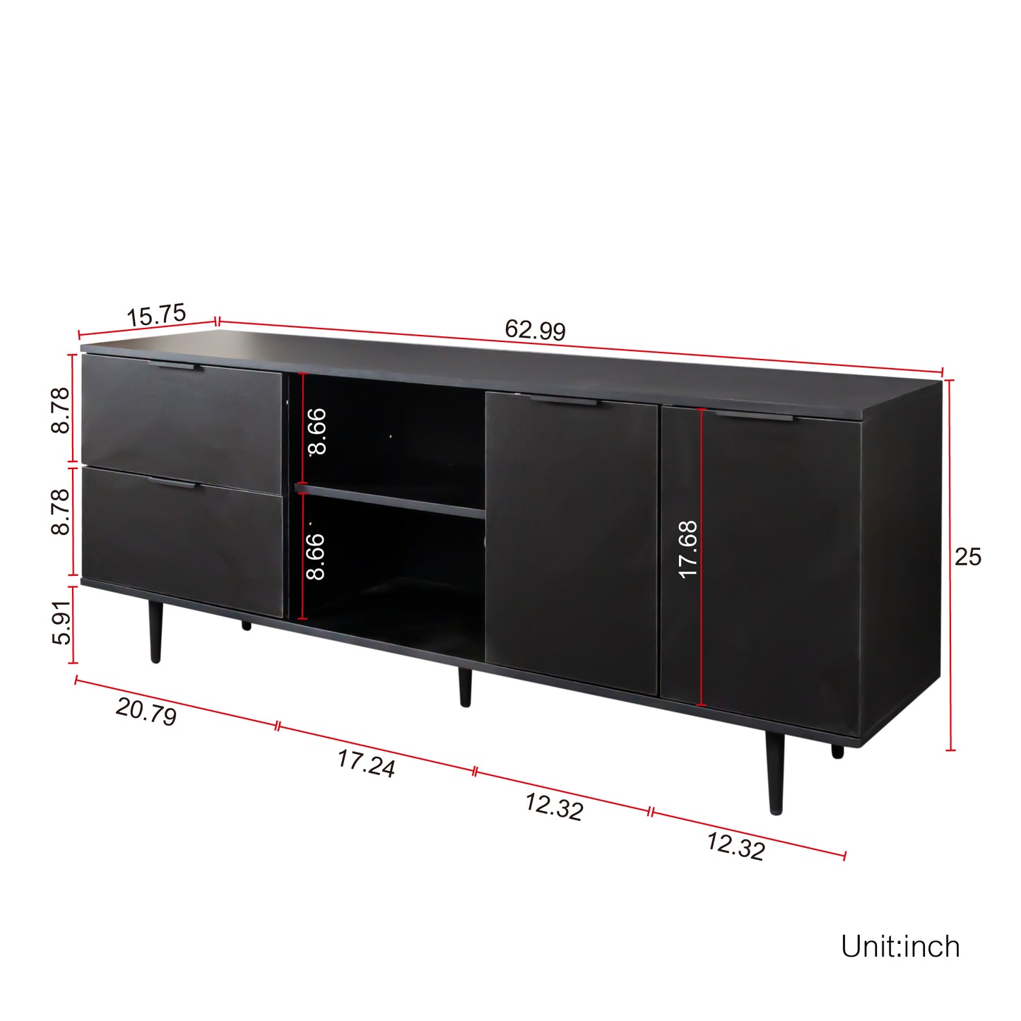 Modern Black TV Stand with Ample Storage for Living Room