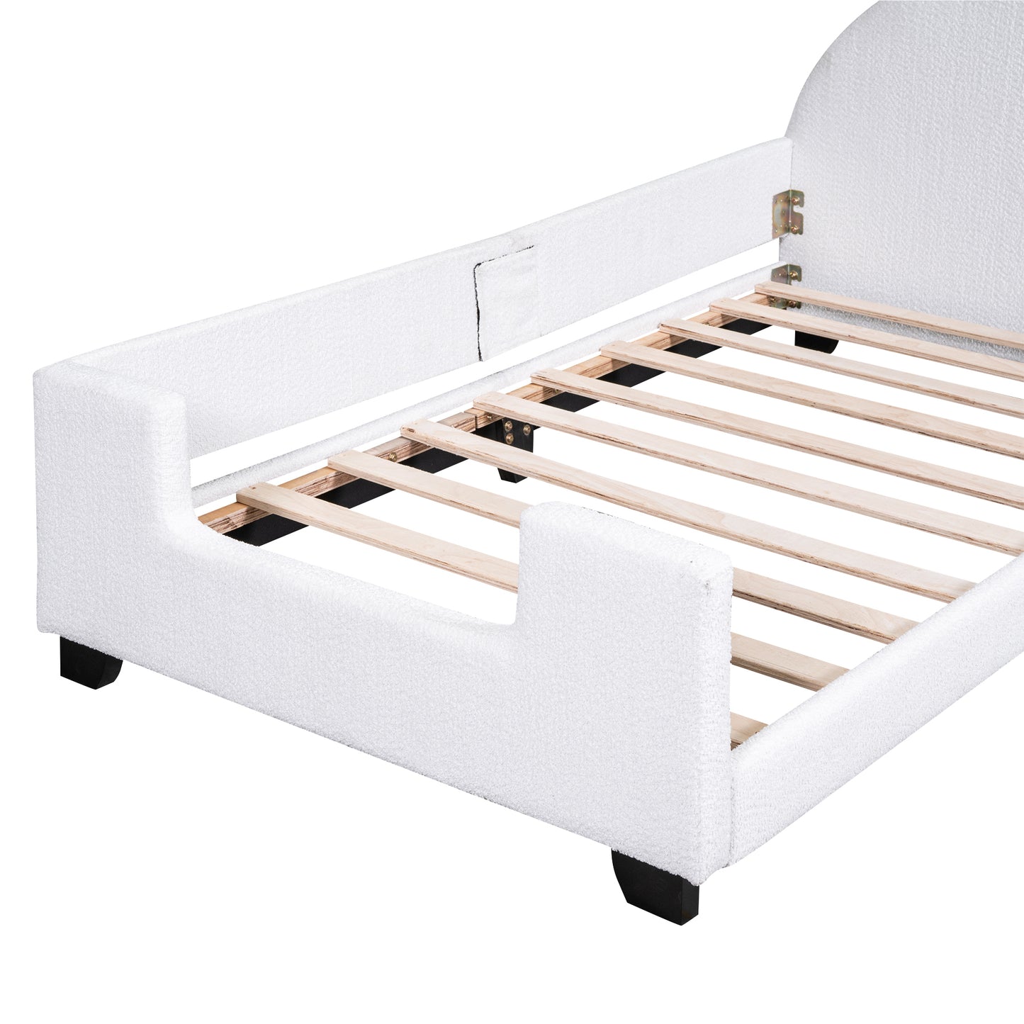 Teddy Fleece Twin Size Upholstered Daybed with Carton Ears Shaped Headboard, White