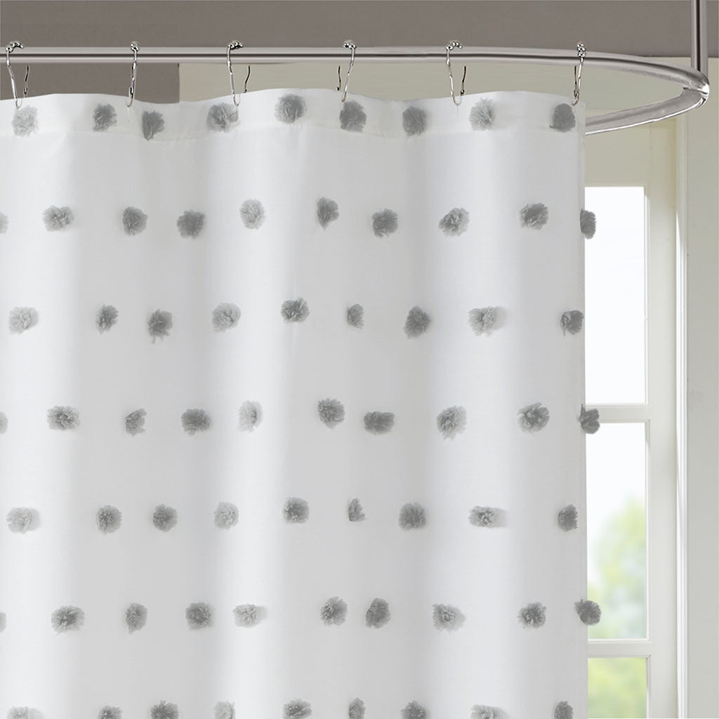 Sophie Textured Pom Pom Fabric Shower Curtain