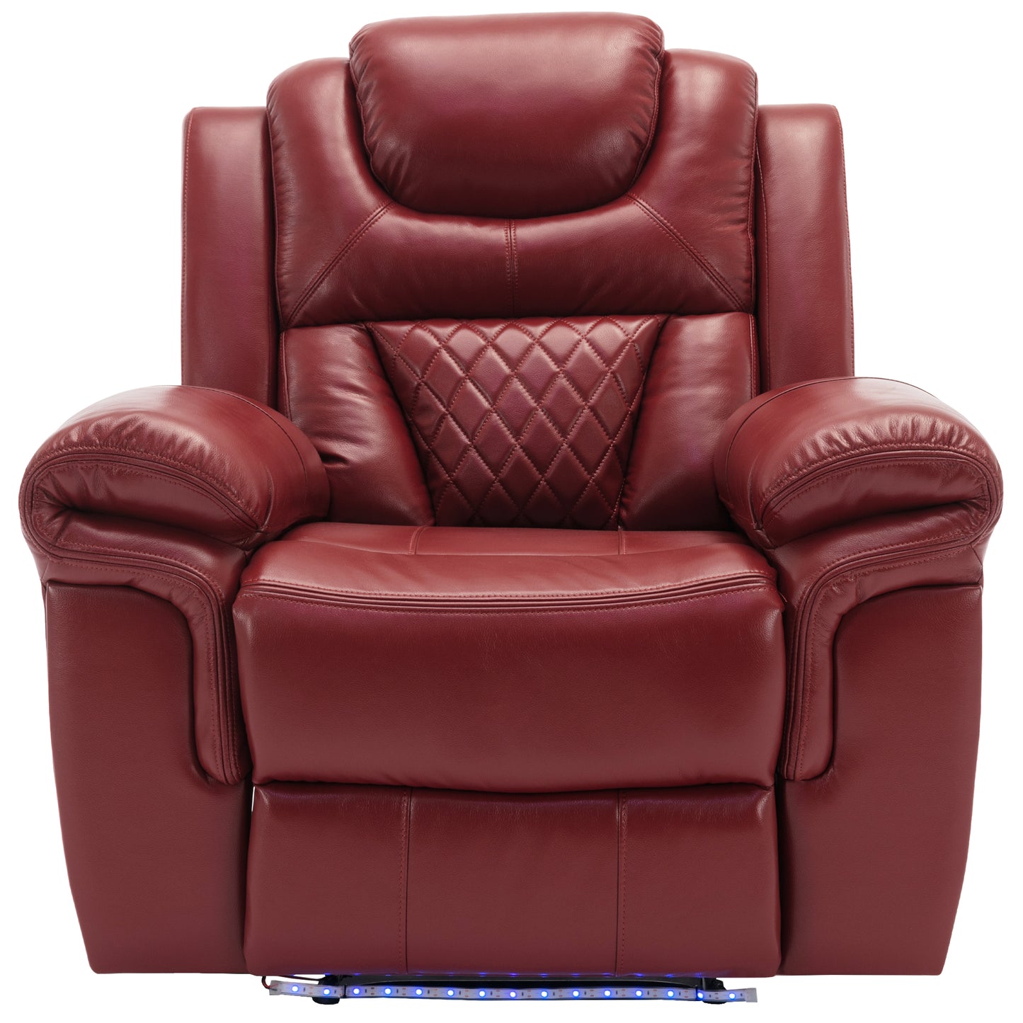 Luxurious LED-Lit Red Leather Manual Recliner Chair for Home Theater