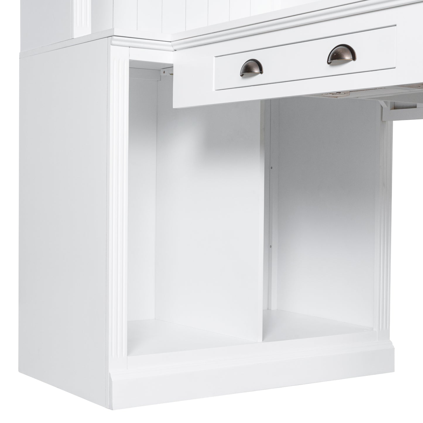 Modern White 83.4 Bookshelf and Writing Desk Suite with LED Lighting and Drawers