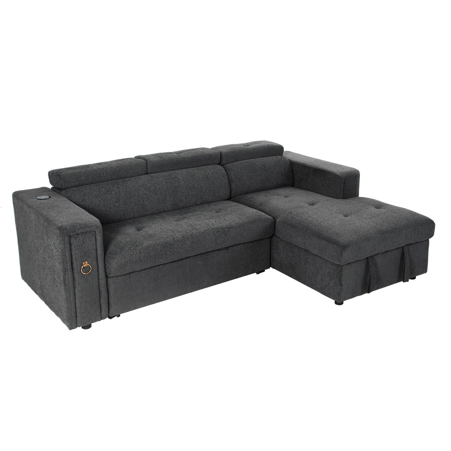 Versatile 96 L-Shape Sectional Sofa with Wireless Charging and Hidden Storage in Grey Linen