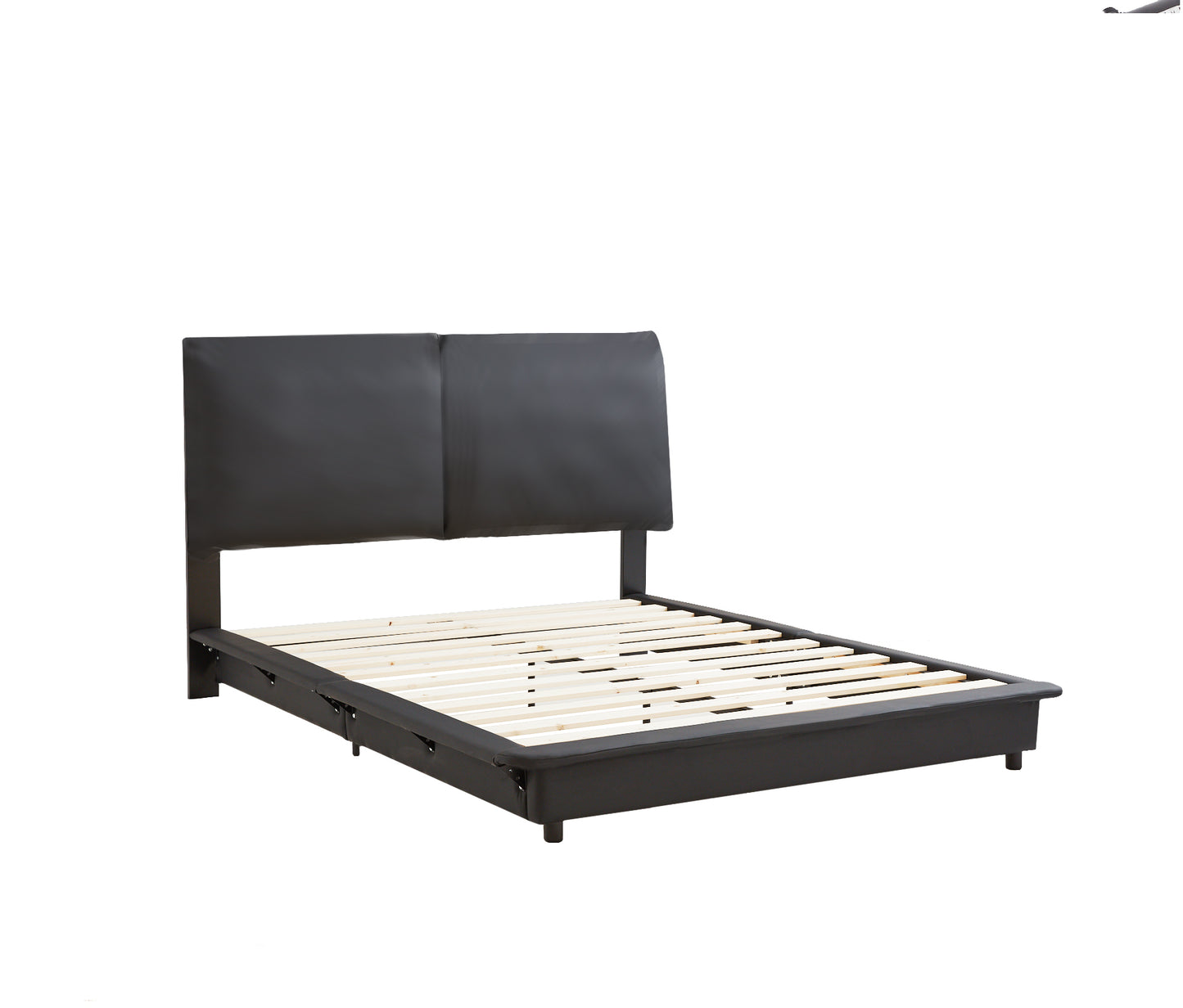 Full Size Upholstered Platform Bed with Sensor Light and Ergonomic Design Backrests, Black