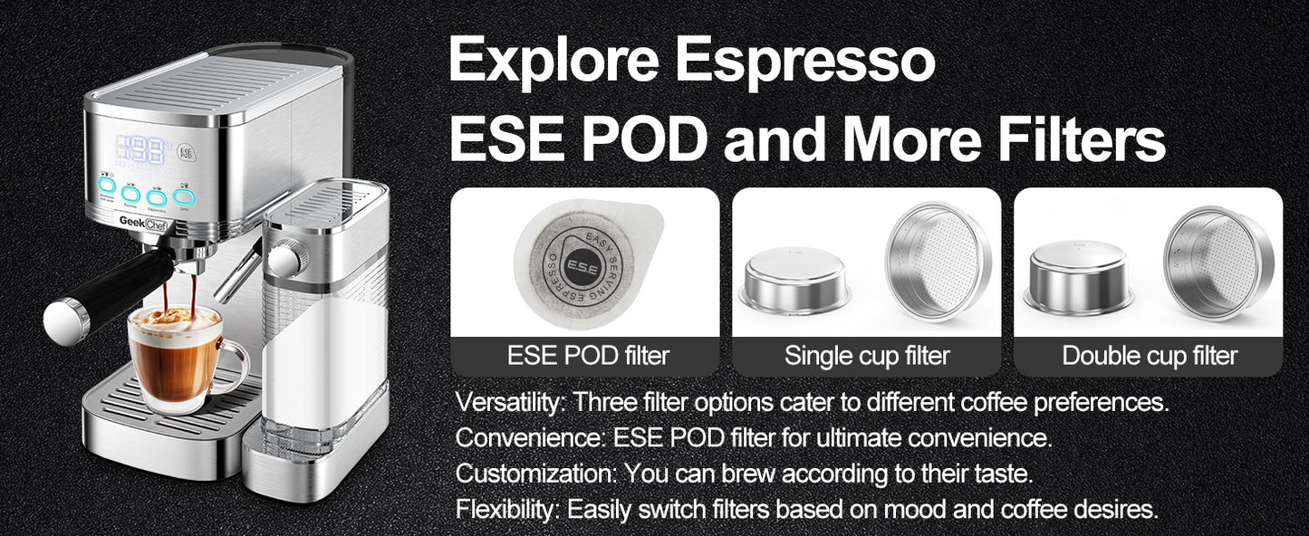 Automatic Milk Frother Espresso and Cappuccino Machine with ESE POD filter