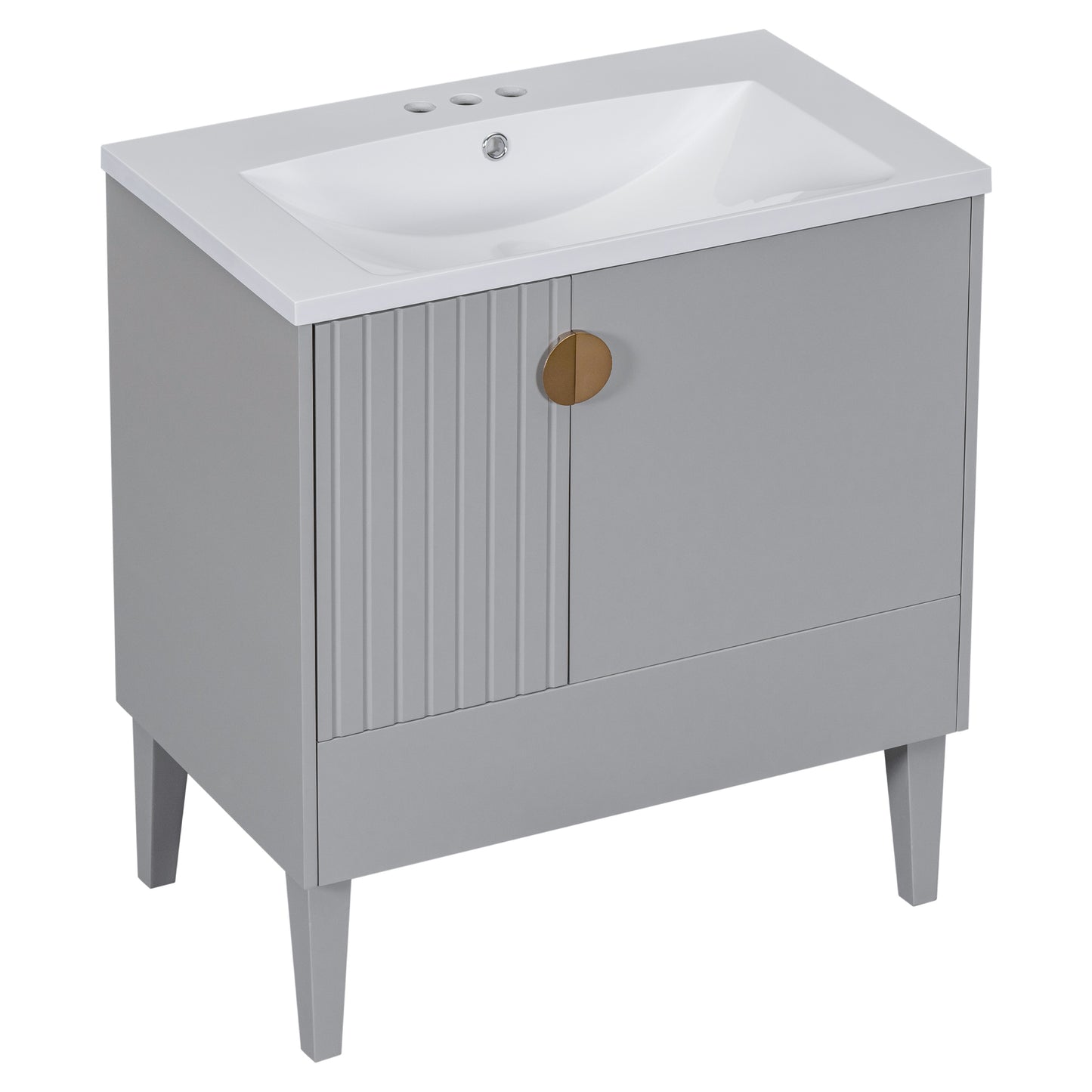 30" Bathroom Vanity with Sink Combo, Bathroom Cabinet with Door and Drawers, Solid Frame and MDF Board, Grey