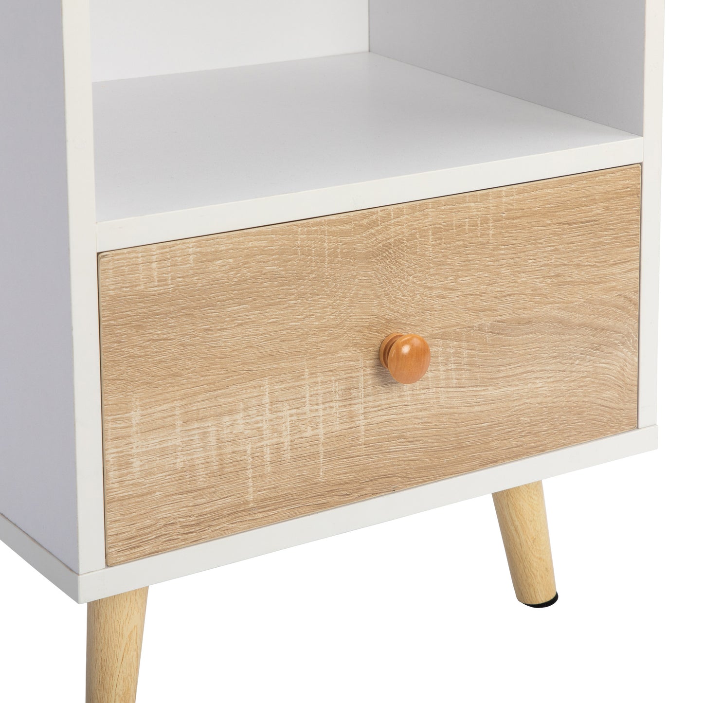 2 of Bedside Cupboard with 1 Drawer and Short Legs, End Table with Storing Shelf, Indoors, White