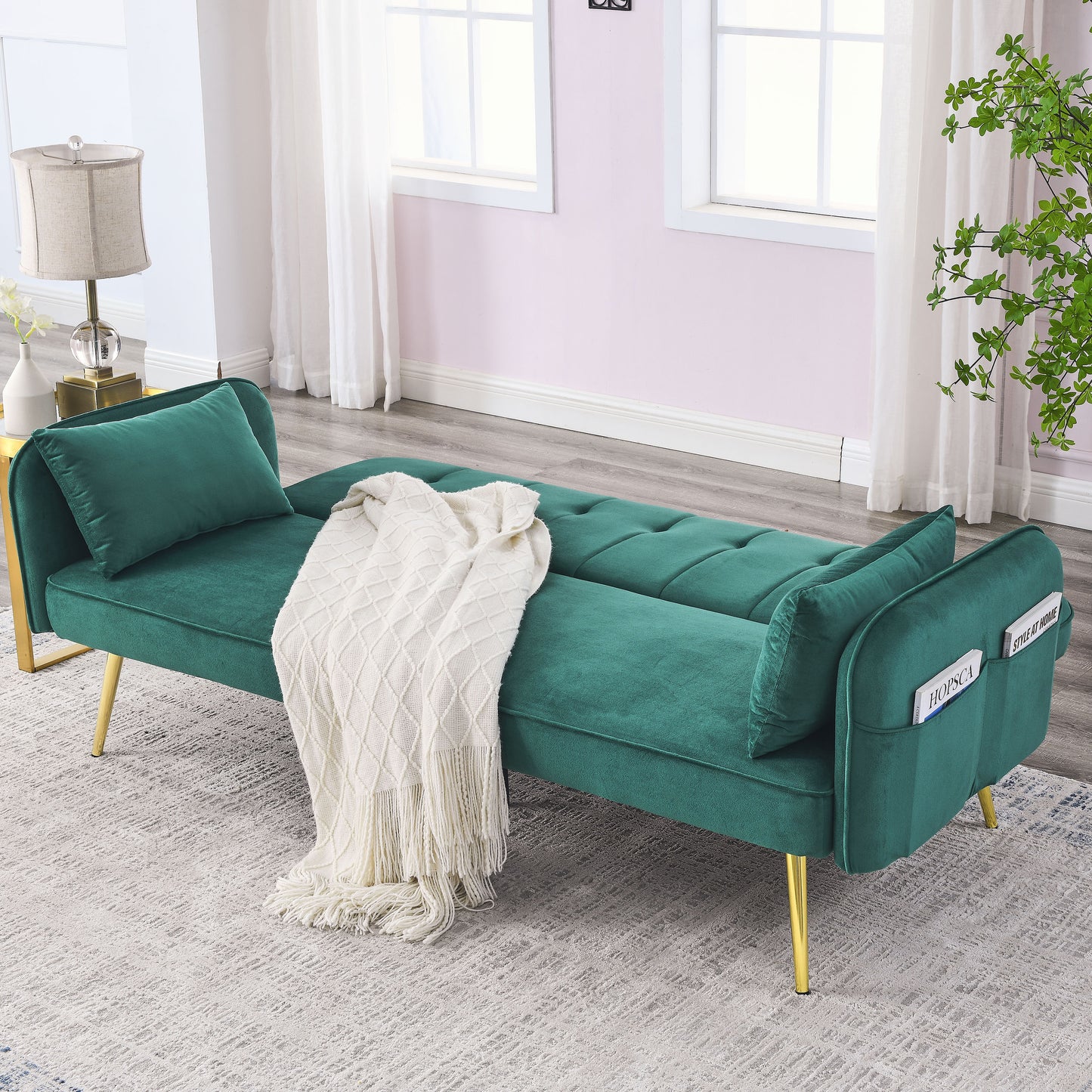 Modern 2 in 1 Velvet Convertible Sofa Bed with Adjustable Backrest and Metal Legs - Reversible Daybed for Bedroom and Living Room