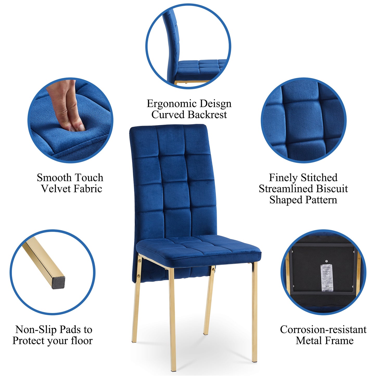 5-Piece Dining Set Including Blue Velvet High Back Golden Color Legs Nordic Dining Chair & Creative Design MDF Dining Table