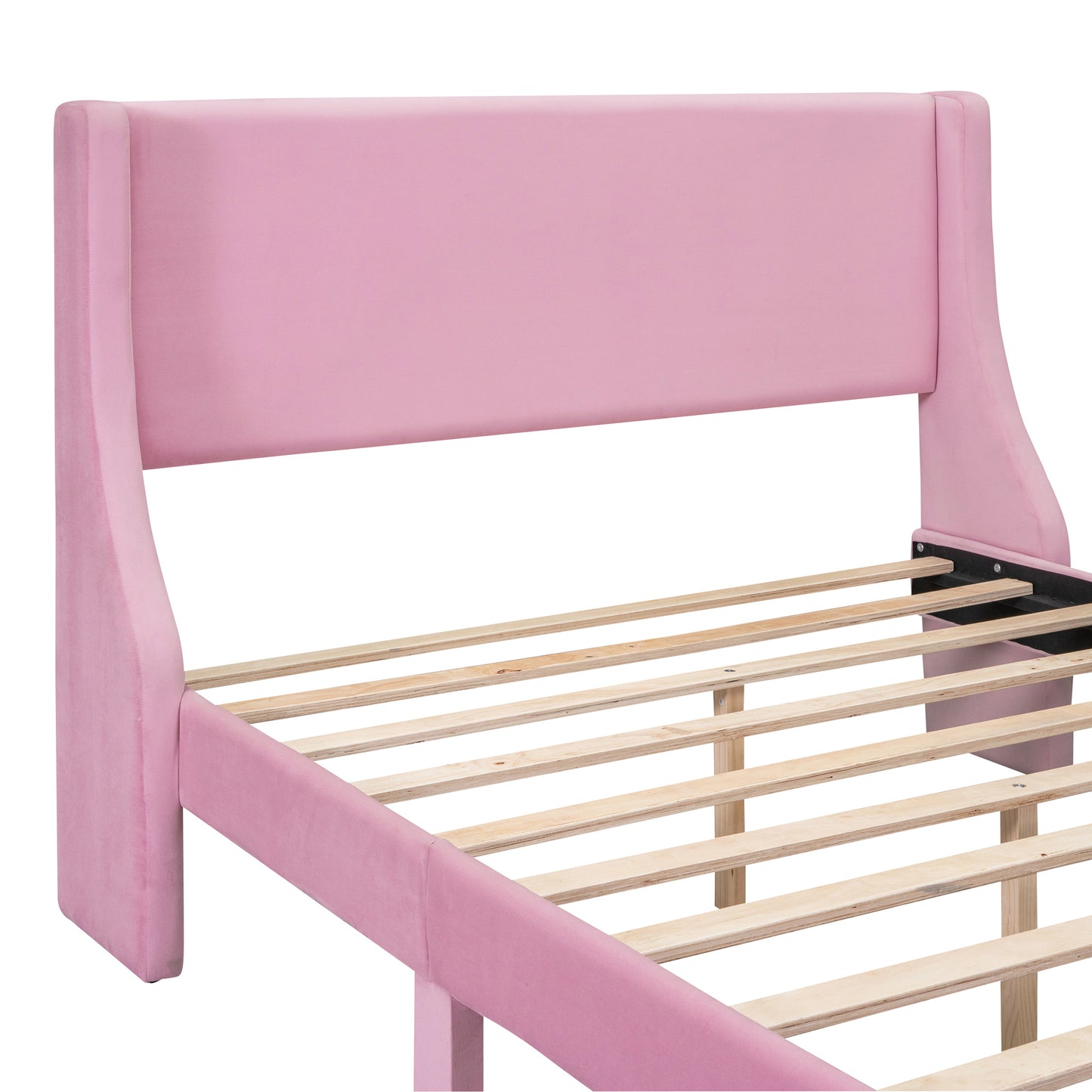 Full Size Storage Bed Velvet Upholstered Platform Bed with a Big Drawer - Pink