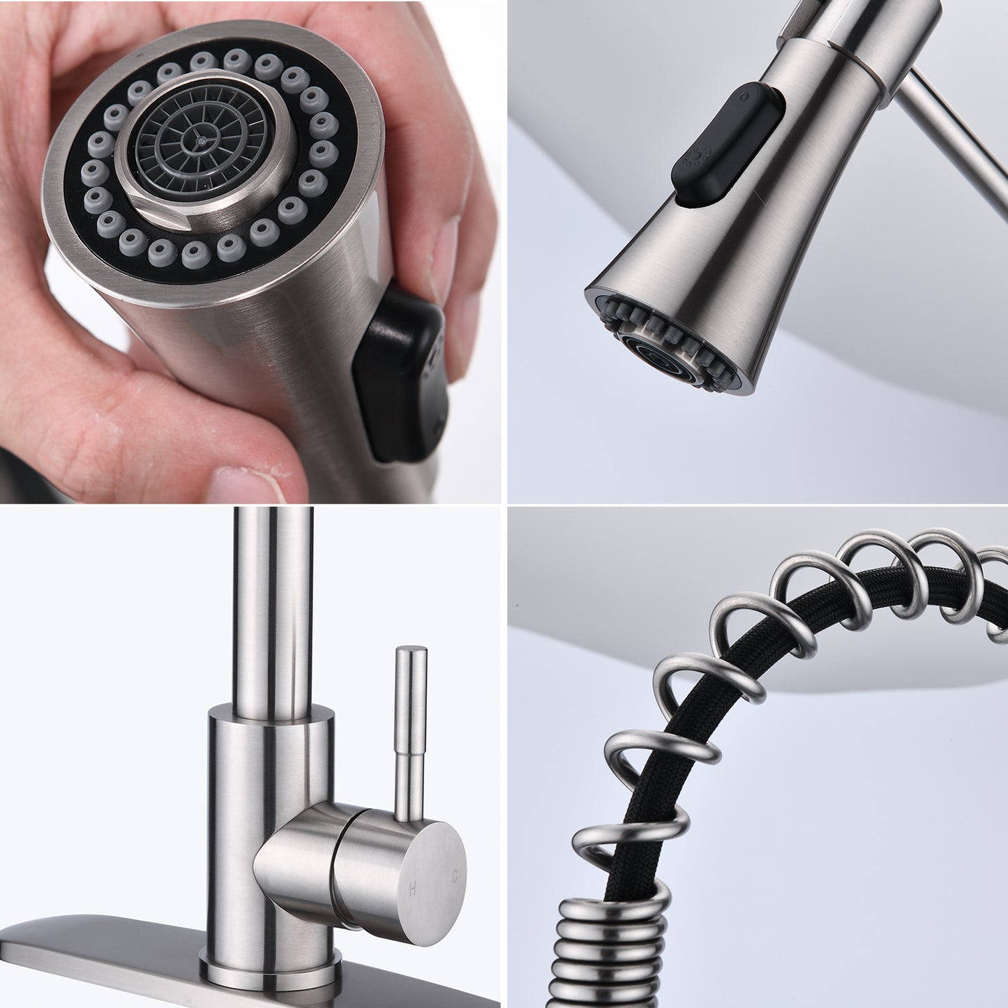 Brushed Nickle Single Handle Commercial Modern Spring High Arc Kitchen Faucet