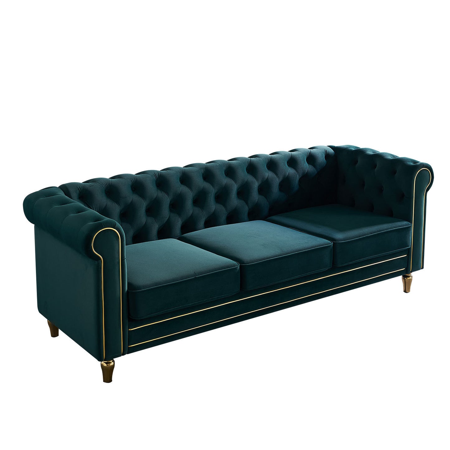 Chesterfield Velvet Sofa 84.65 inch for Living Room GREEN Color