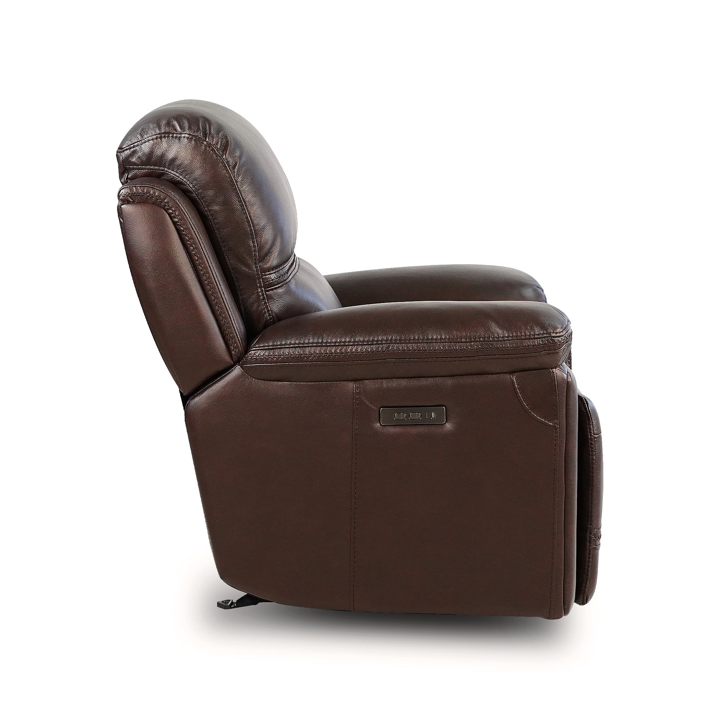 Luxurious Timo Top Grain Leather Power Recliner with Adjustable Headrest and Cross Stitching