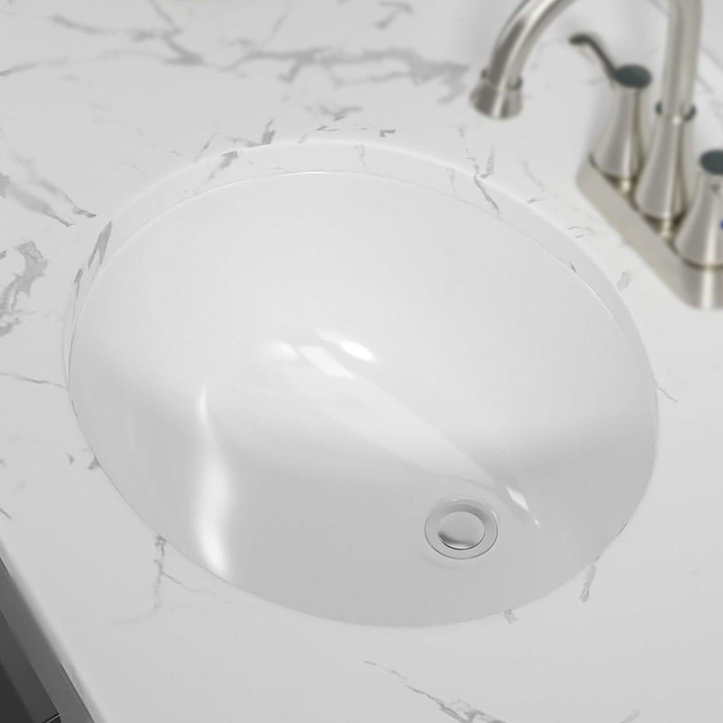 19"x16" Oval Shape Undermount Bathroom Sink Modern Pure White Porcelain Ceramic Lavatory Vanity Sink Basin with Overflow